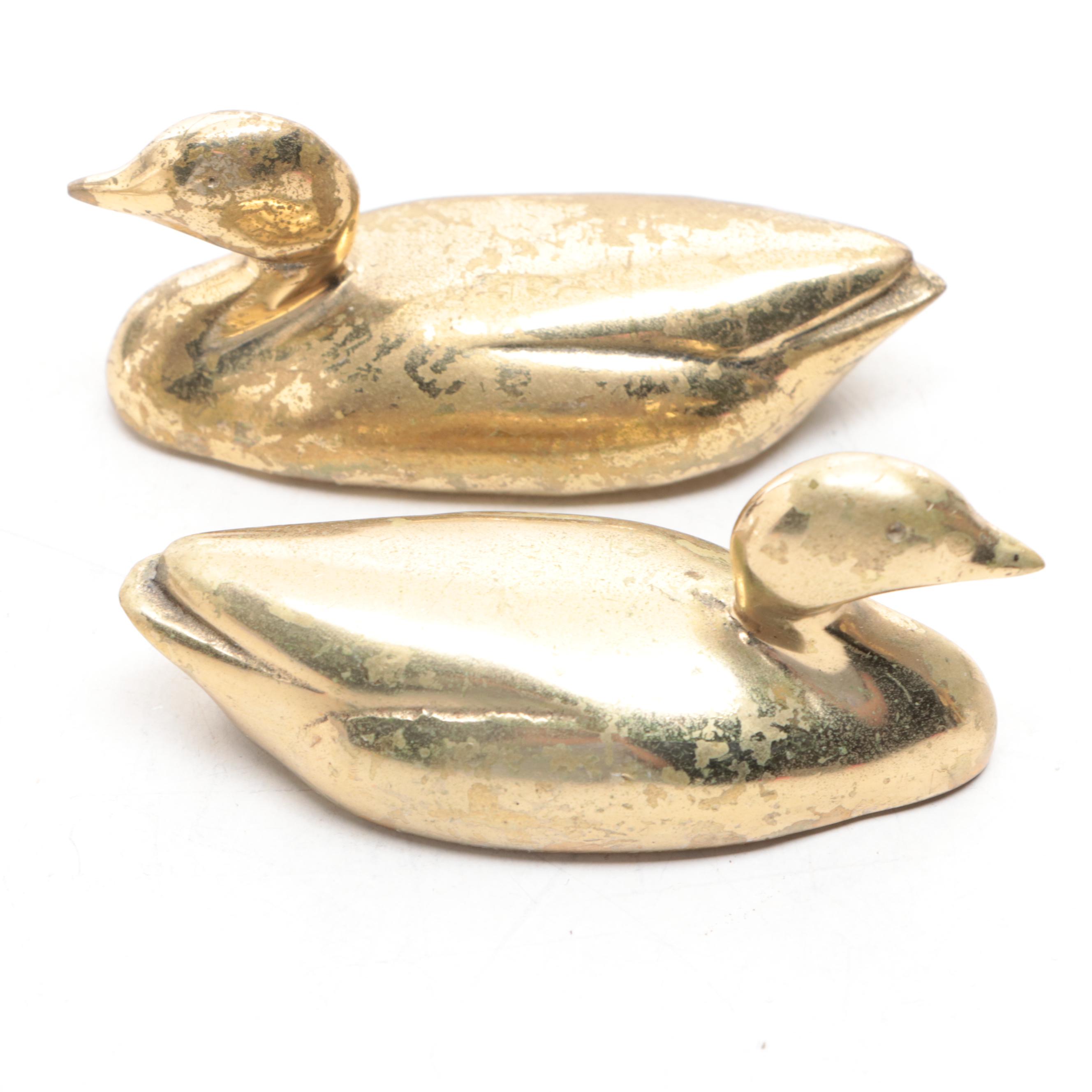 Old Port Brass Works Ducks with Animal Figurines, Mid to Late 20th Century