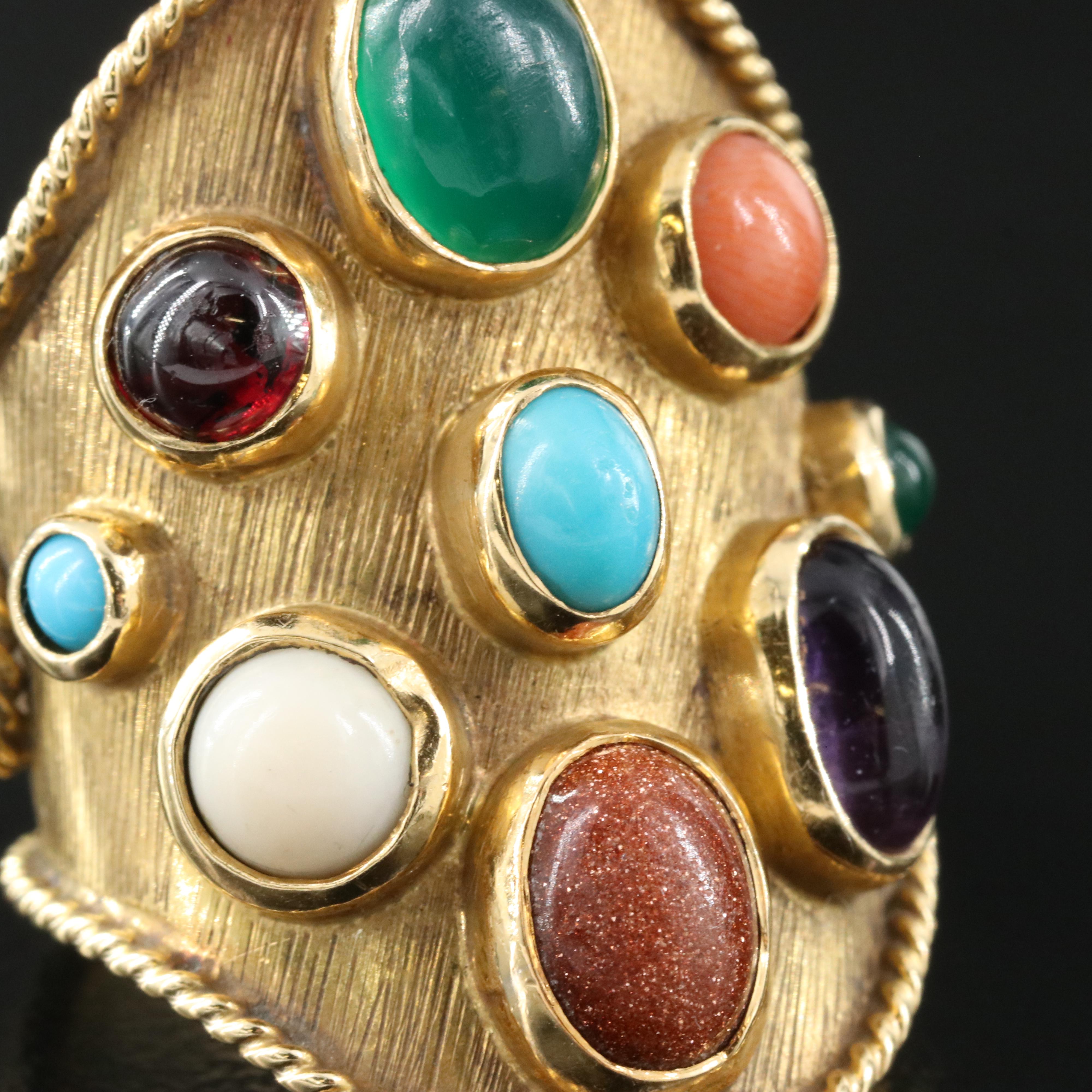 18K Saddle Ring Including Chalcedony, Amethyst, Turquoise and Coral