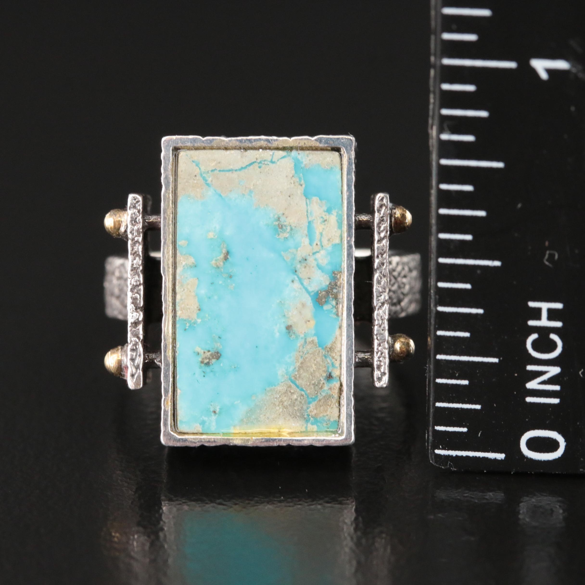 Studio Style Sterling Turquoise Ring Attributed to Kai Hill