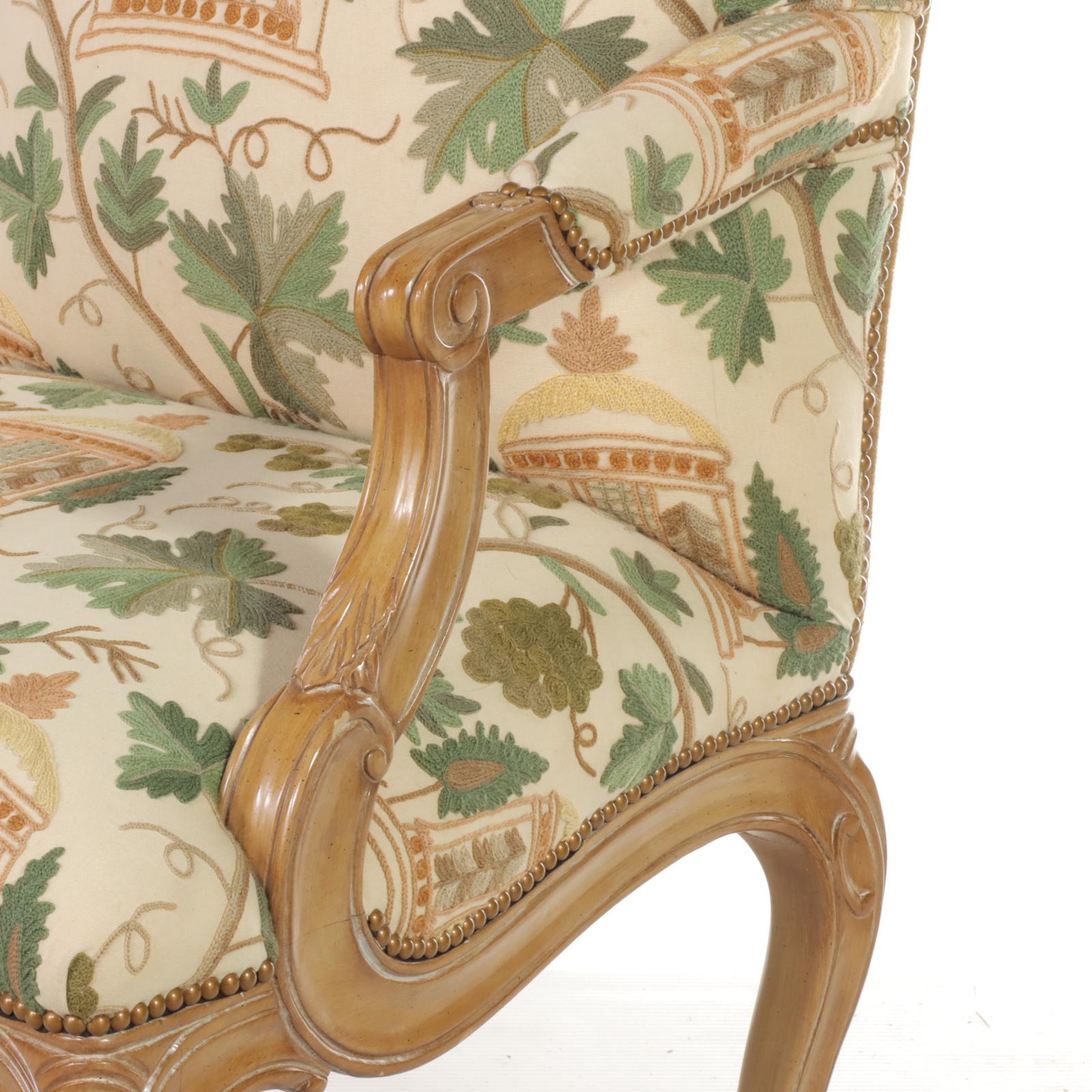 Louis XV Style Carved Beech and Crewelwork Fauteuil