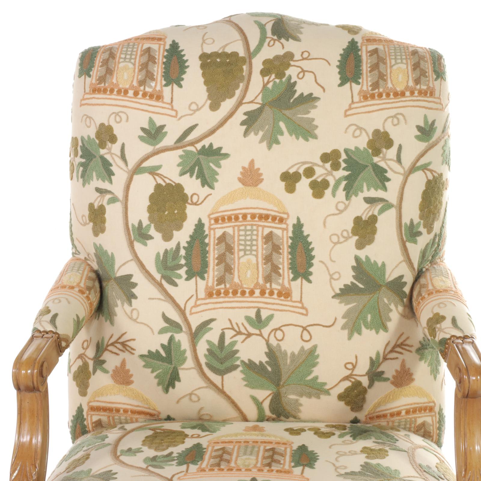 Louis XV Style Carved Beech and Crewelwork Fauteuil