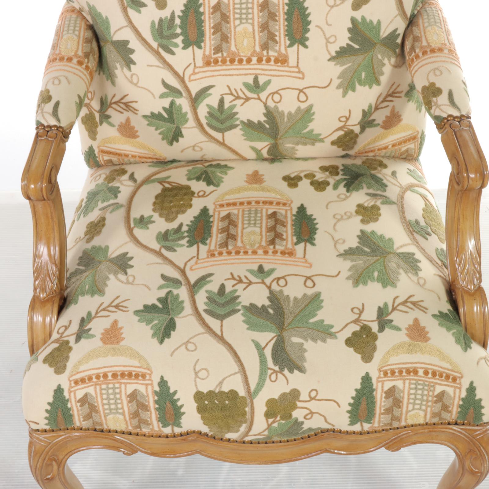 Louis XV Style Carved Beech and Crewelwork Fauteuil