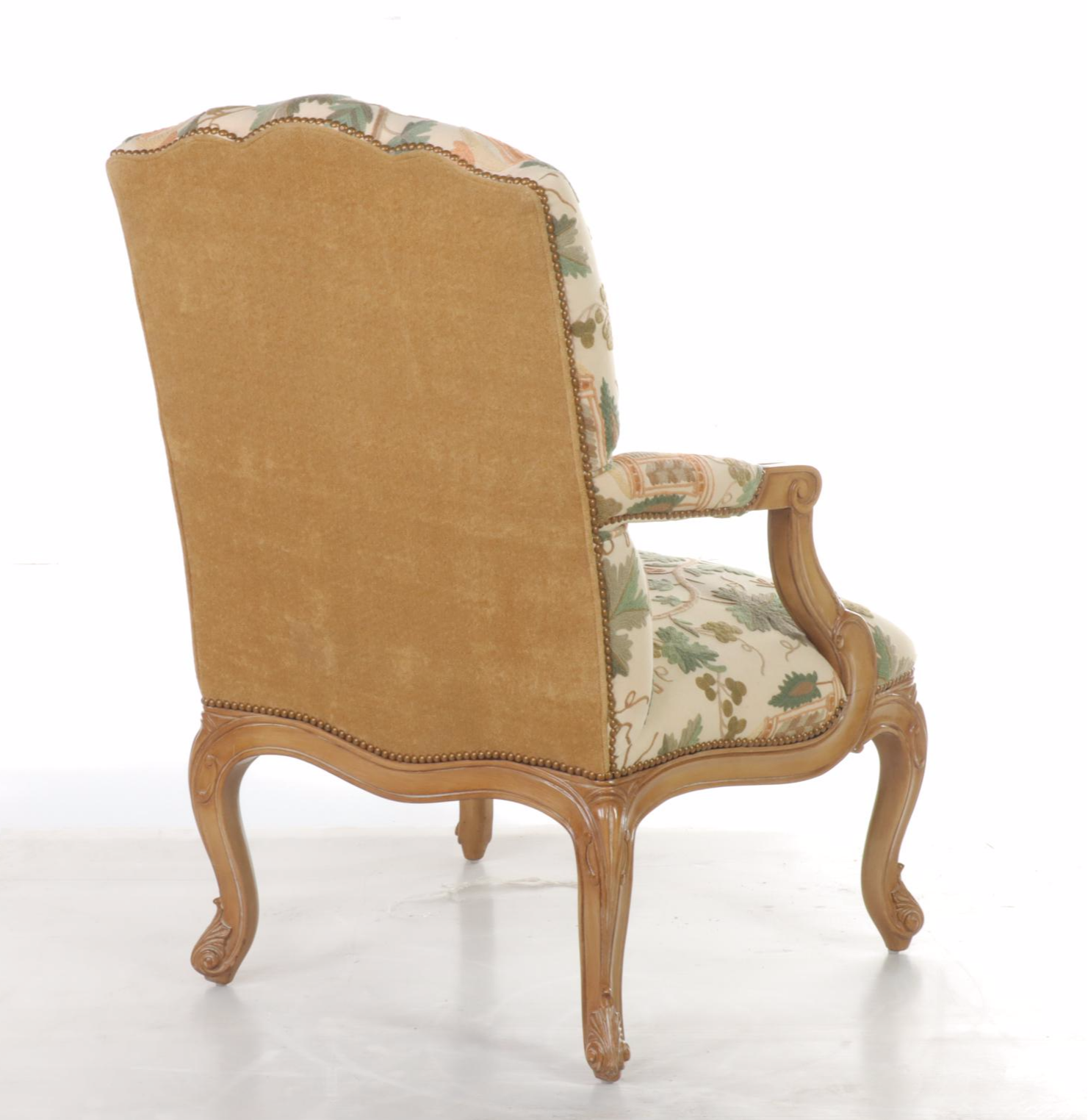 Louis XV Style Carved Beech and Crewelwork Fauteuil