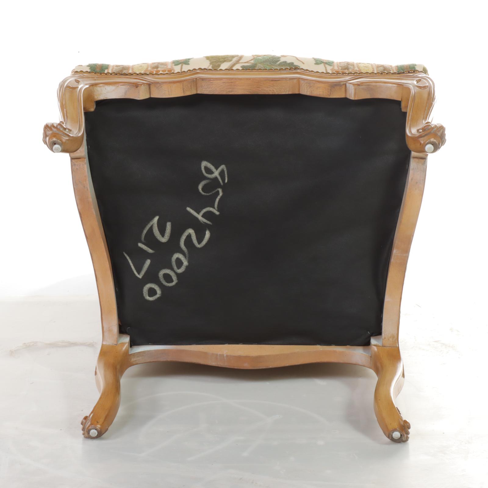 Louis XV Style Carved Beech and Crewelwork Fauteuil