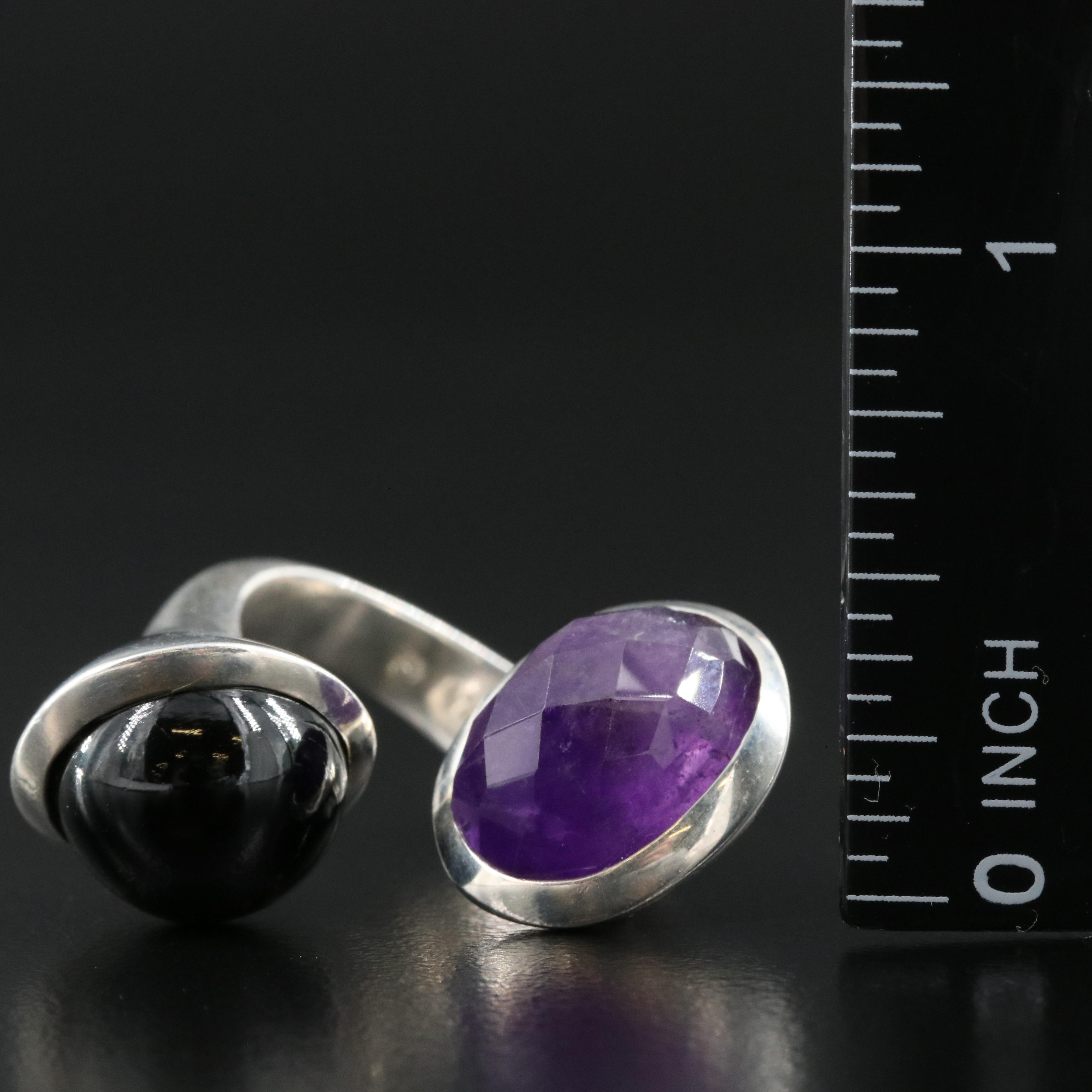 Sterling Amethyst and Star Diopside Open Top Ring