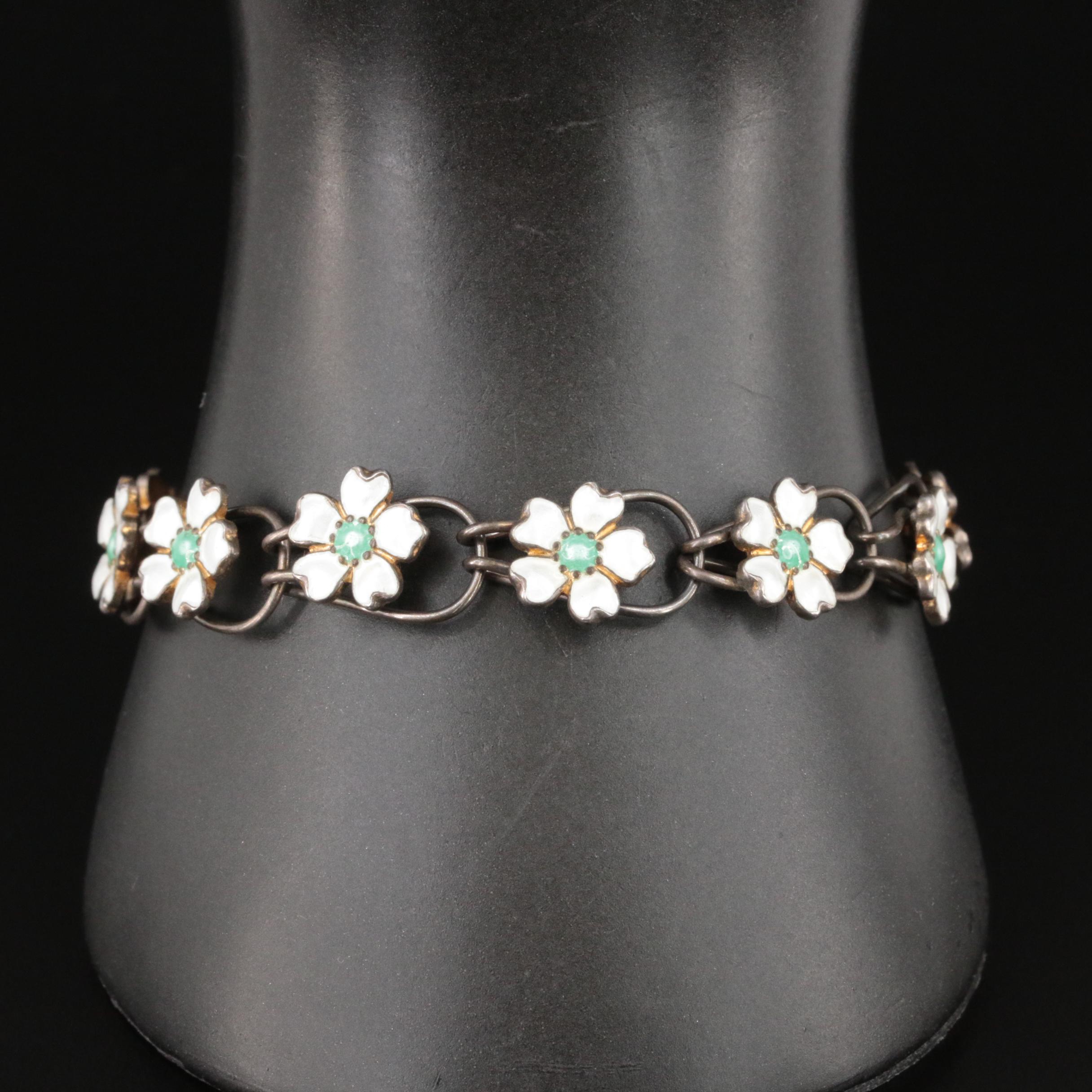 Vintage Bliss Brothers Co. Sterling Floral Ladder Link Bracelet