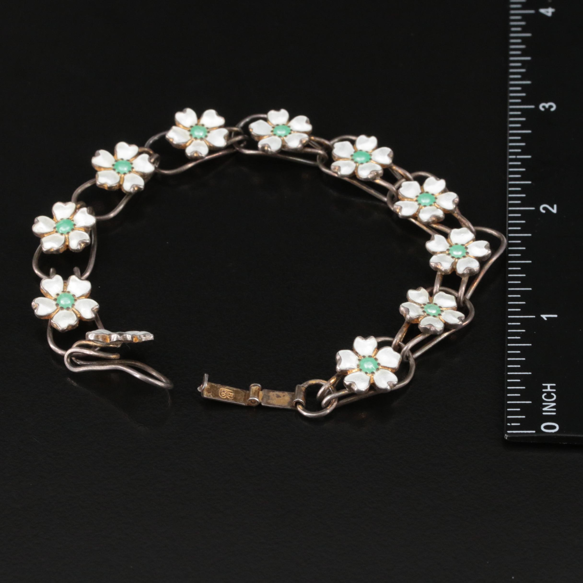 Vintage Bliss Brothers Co. Sterling Floral Ladder Link Bracelet
