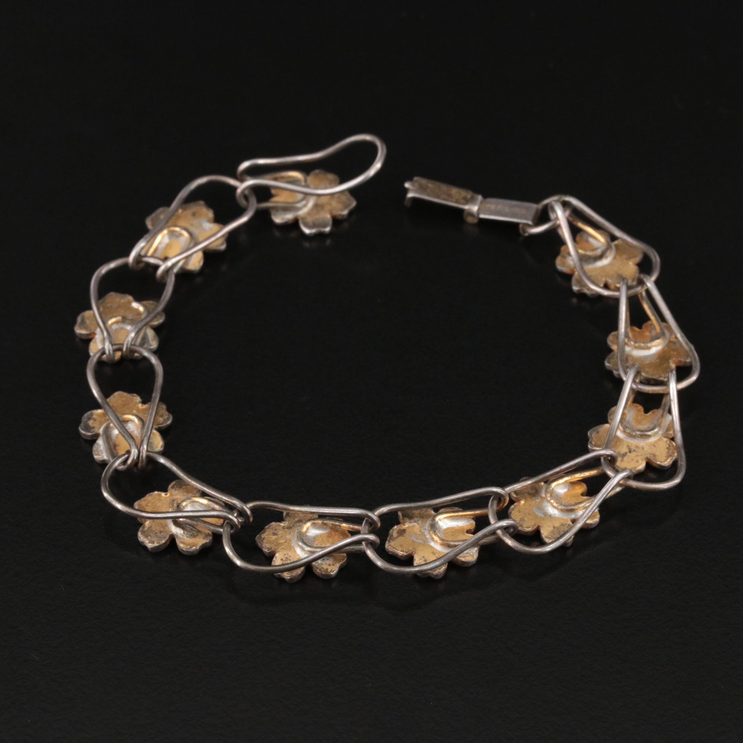 Vintage Bliss Brothers Co. Sterling Floral Ladder Link Bracelet