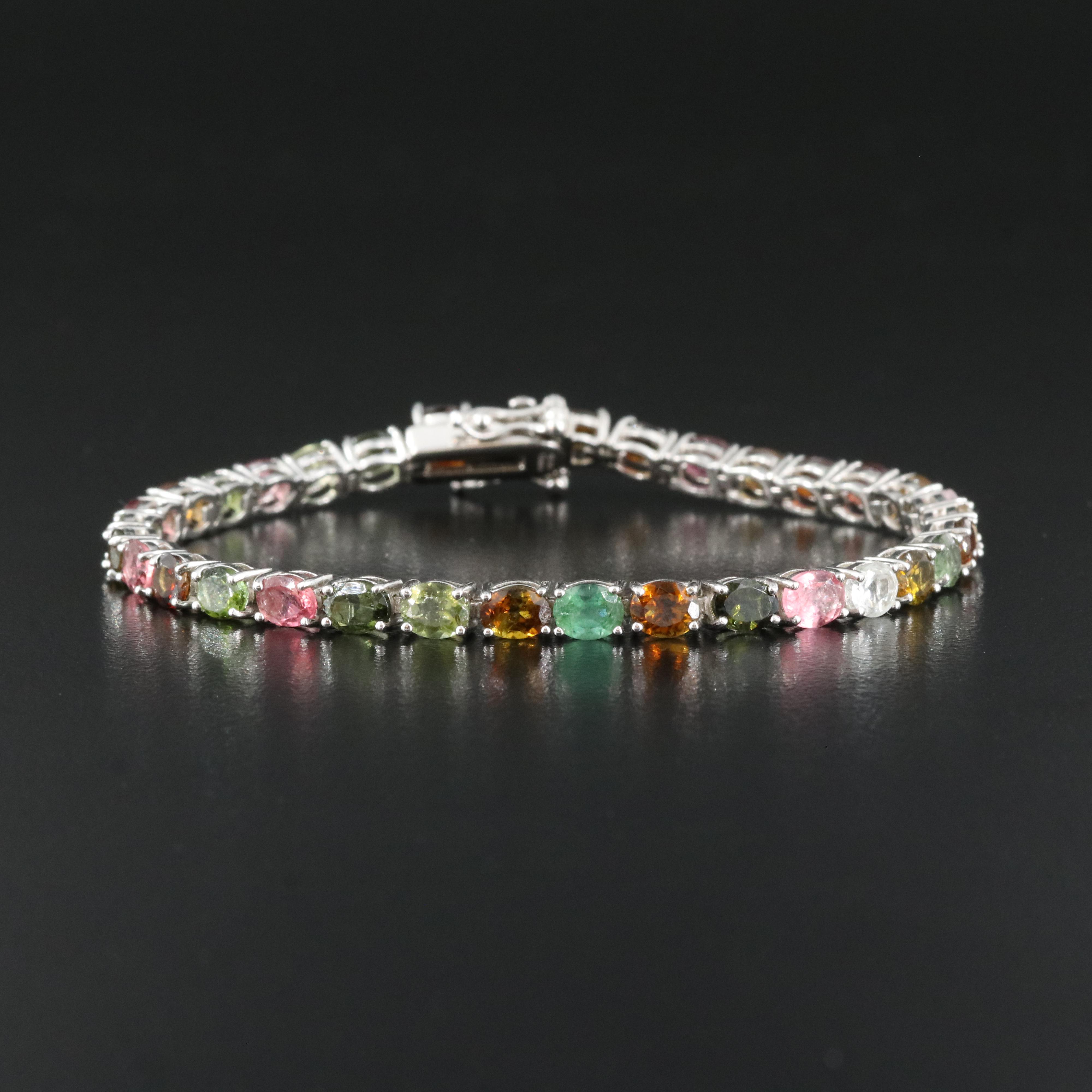 Sterling Silver Tourmaline and Aquamarine Bracelet