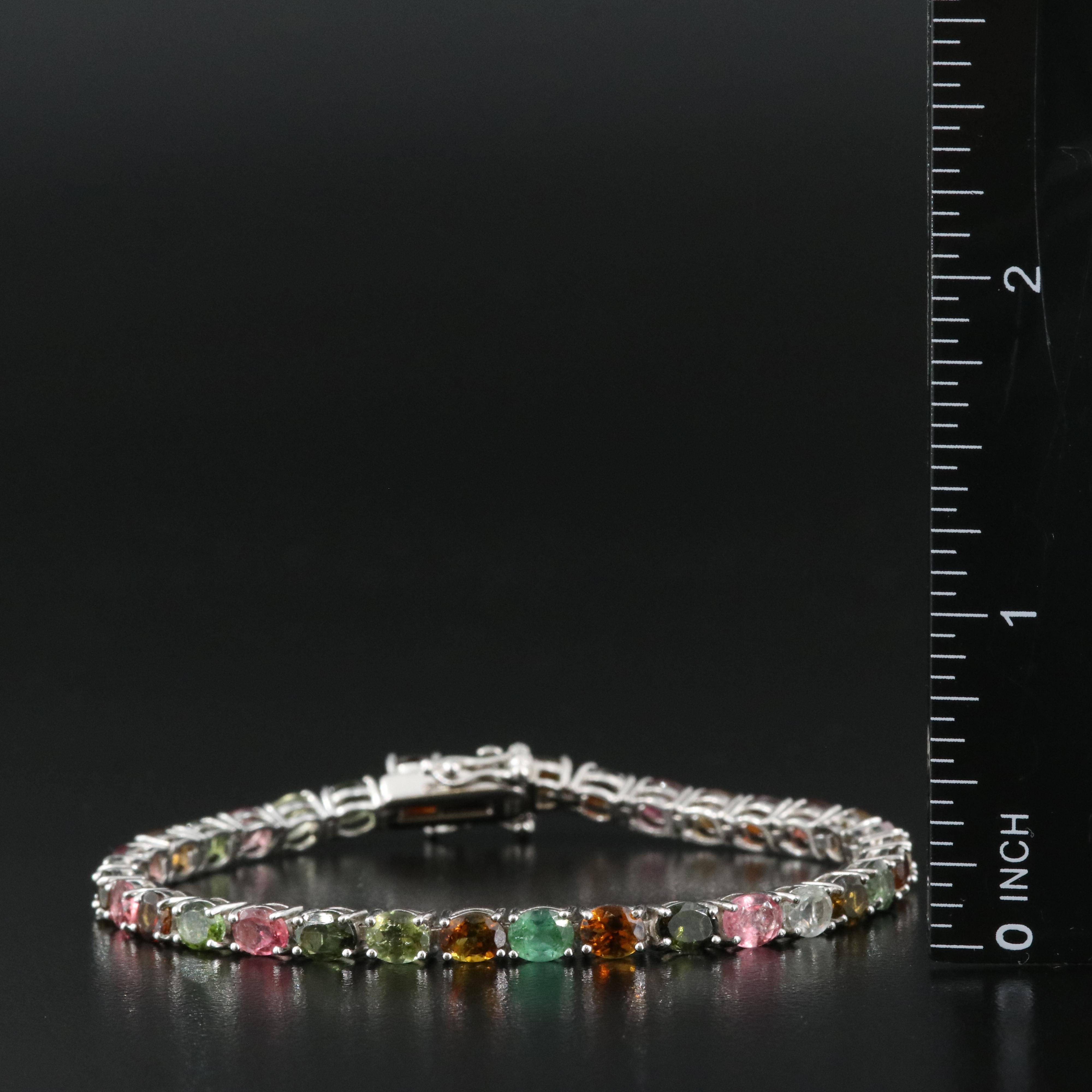 Sterling Silver Tourmaline and Aquamarine Bracelet