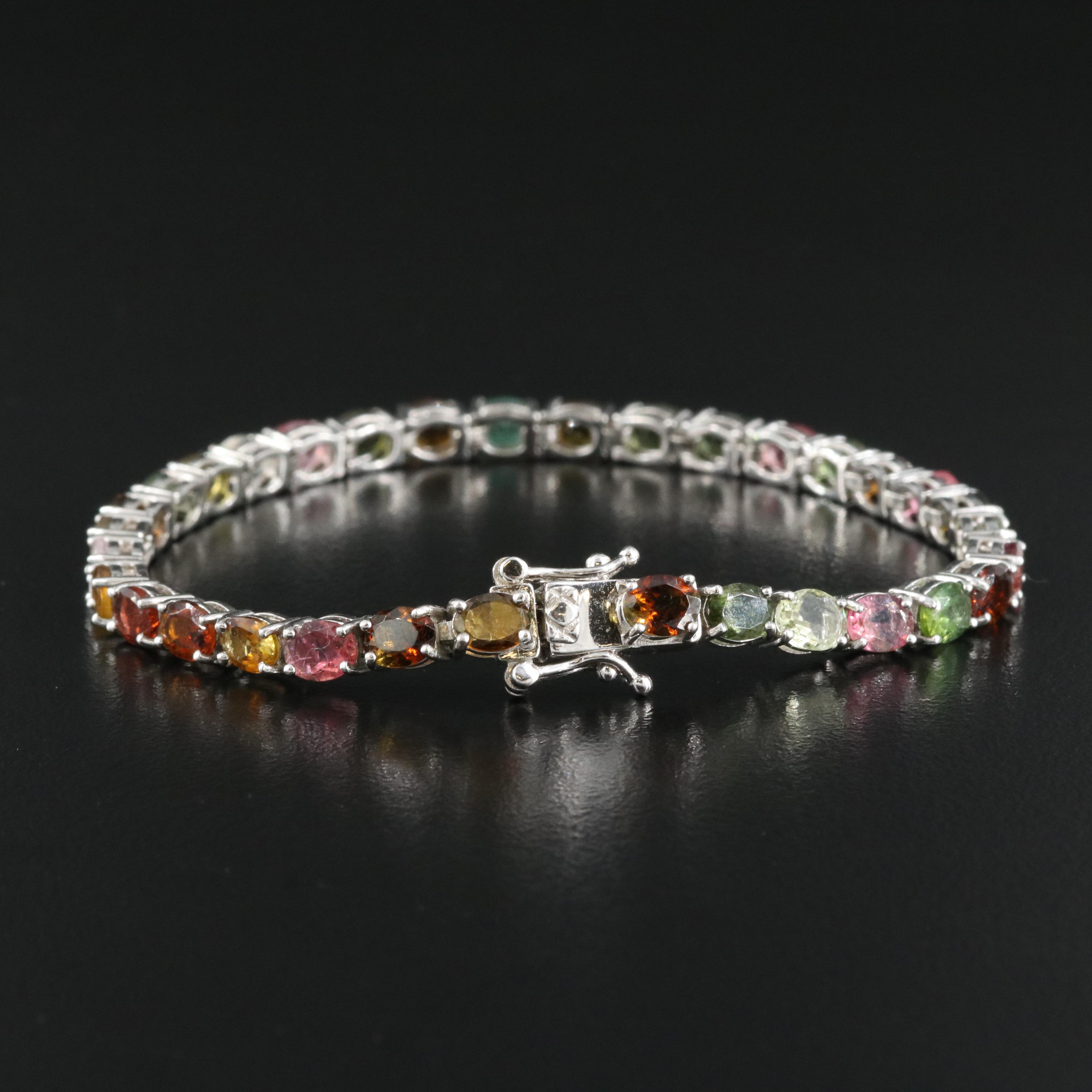 Sterling Silver Tourmaline and Aquamarine Bracelet