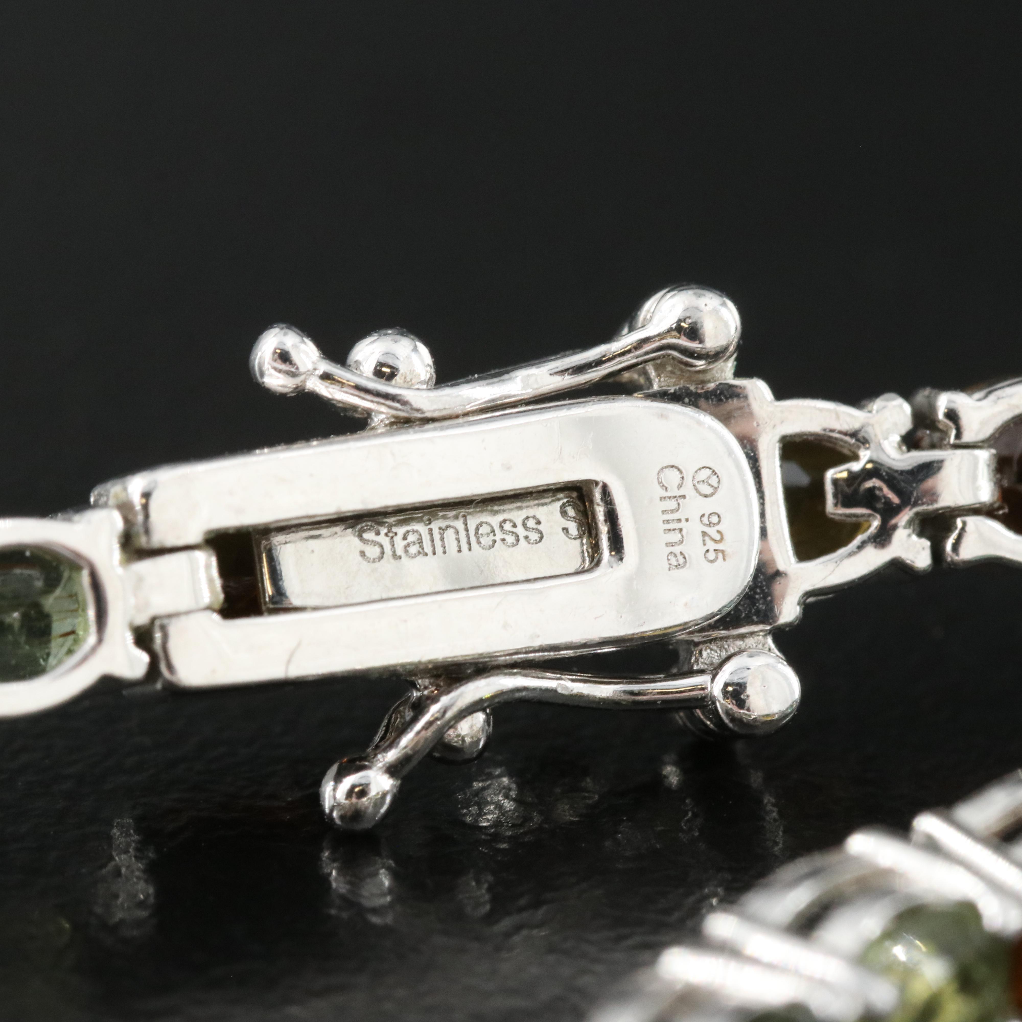 Sterling Silver Tourmaline and Aquamarine Bracelet