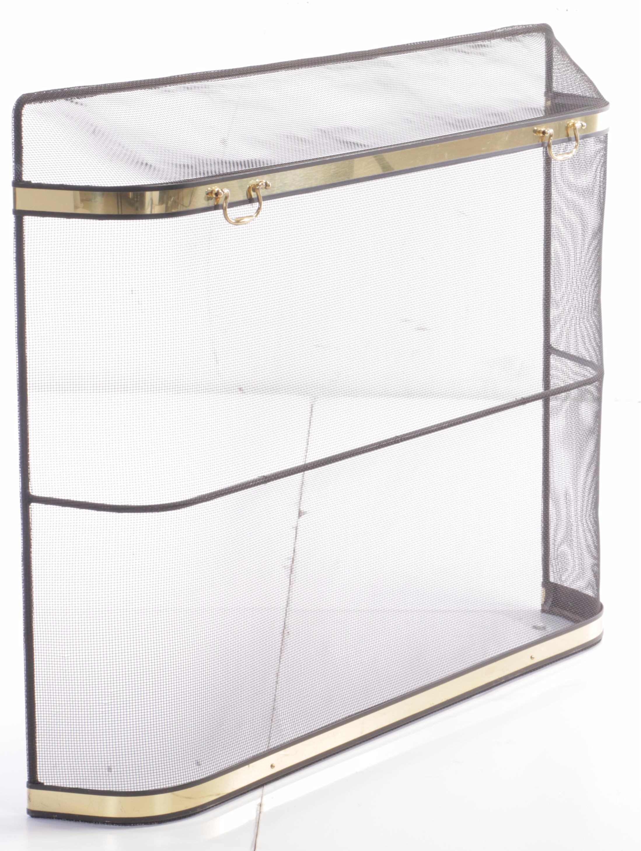 Iron and Wire Mesh Firescreen, Late 20th Century