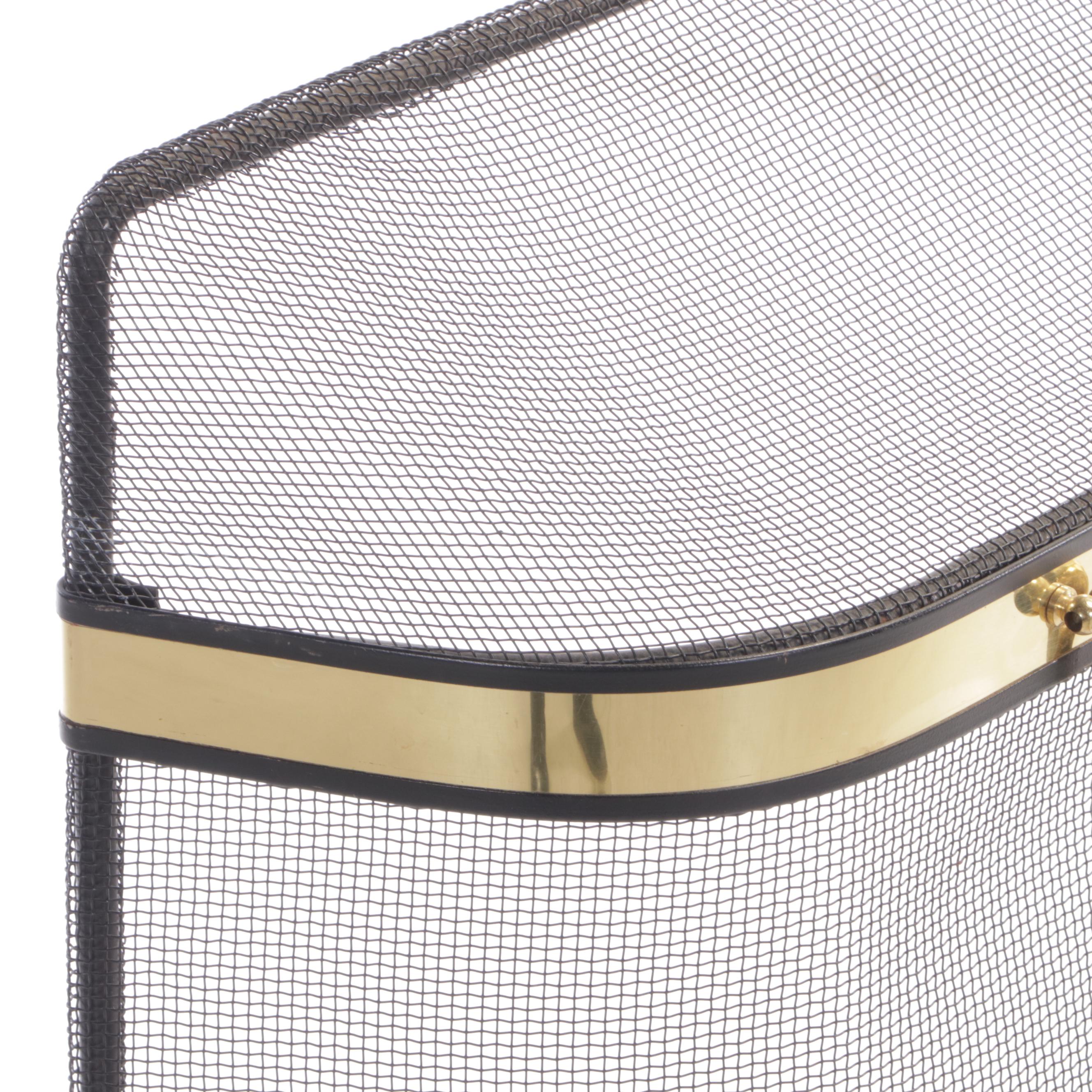 Iron and Wire Mesh Firescreen, Late 20th Century