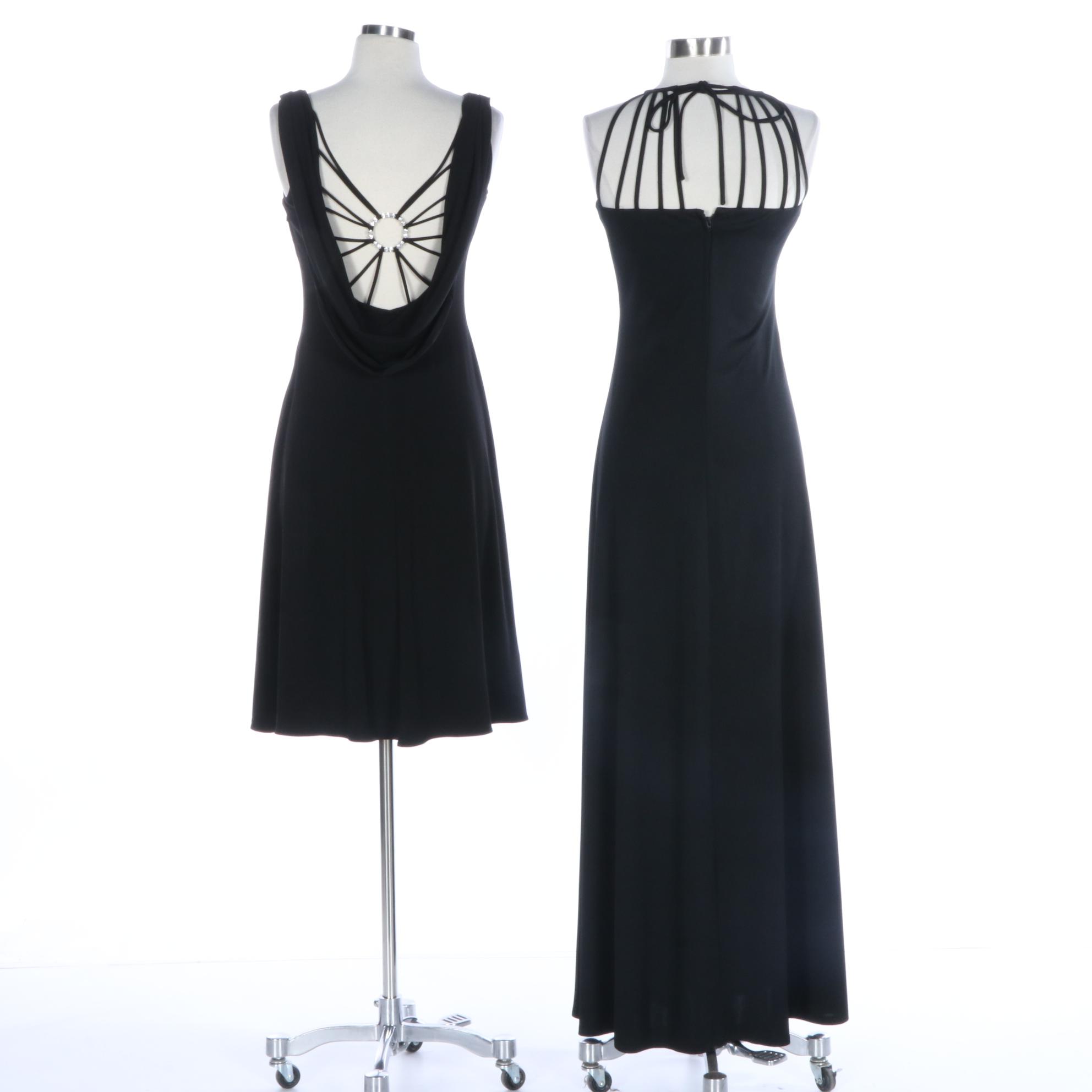 Mary L. Couture Cowl Neck Dress and Kappi Caged Halter Maxi Dress in Jersey Knit