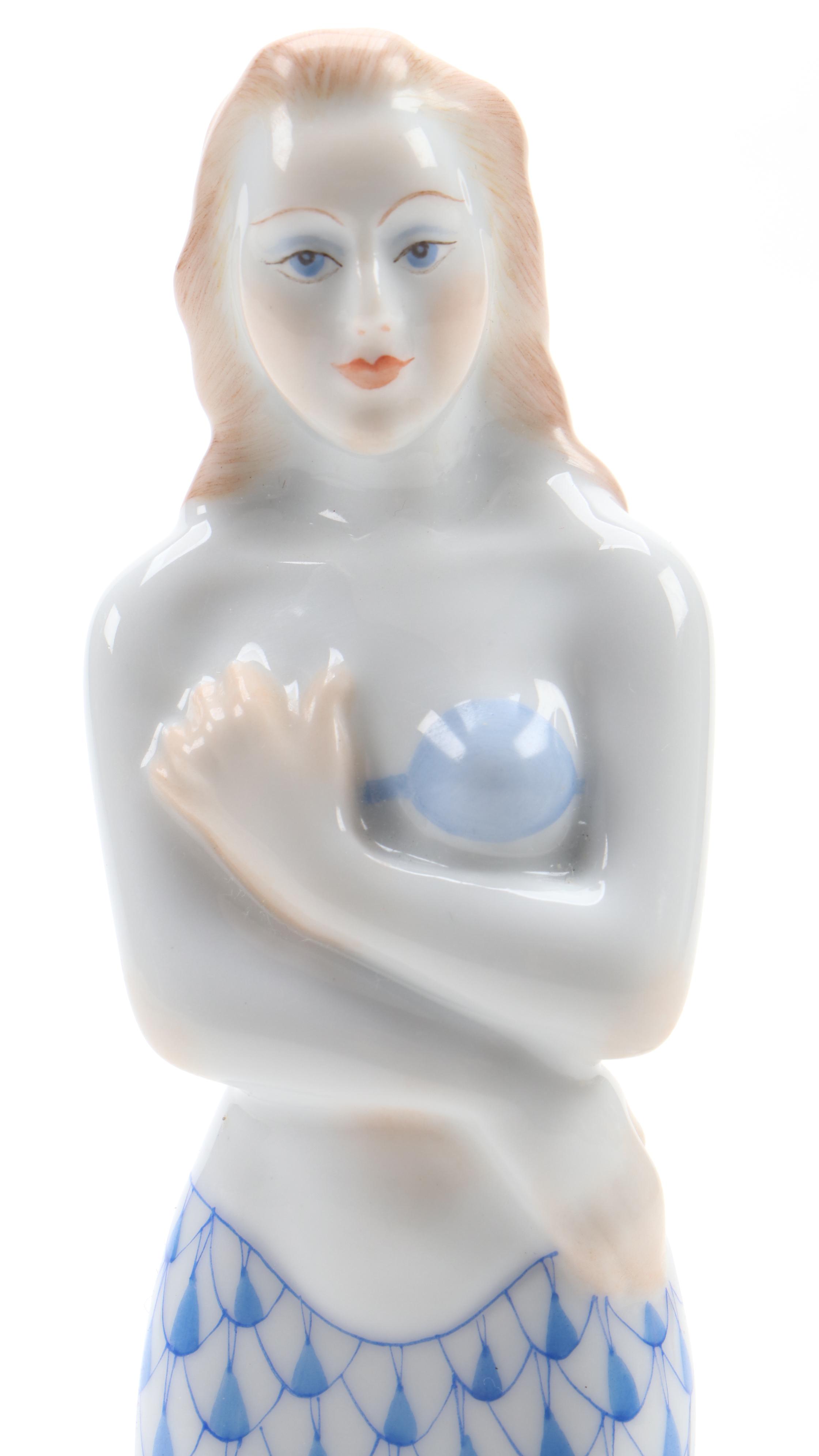 Herend Blue Fishnet with Gold "Mermaid" Porcelain Figurine