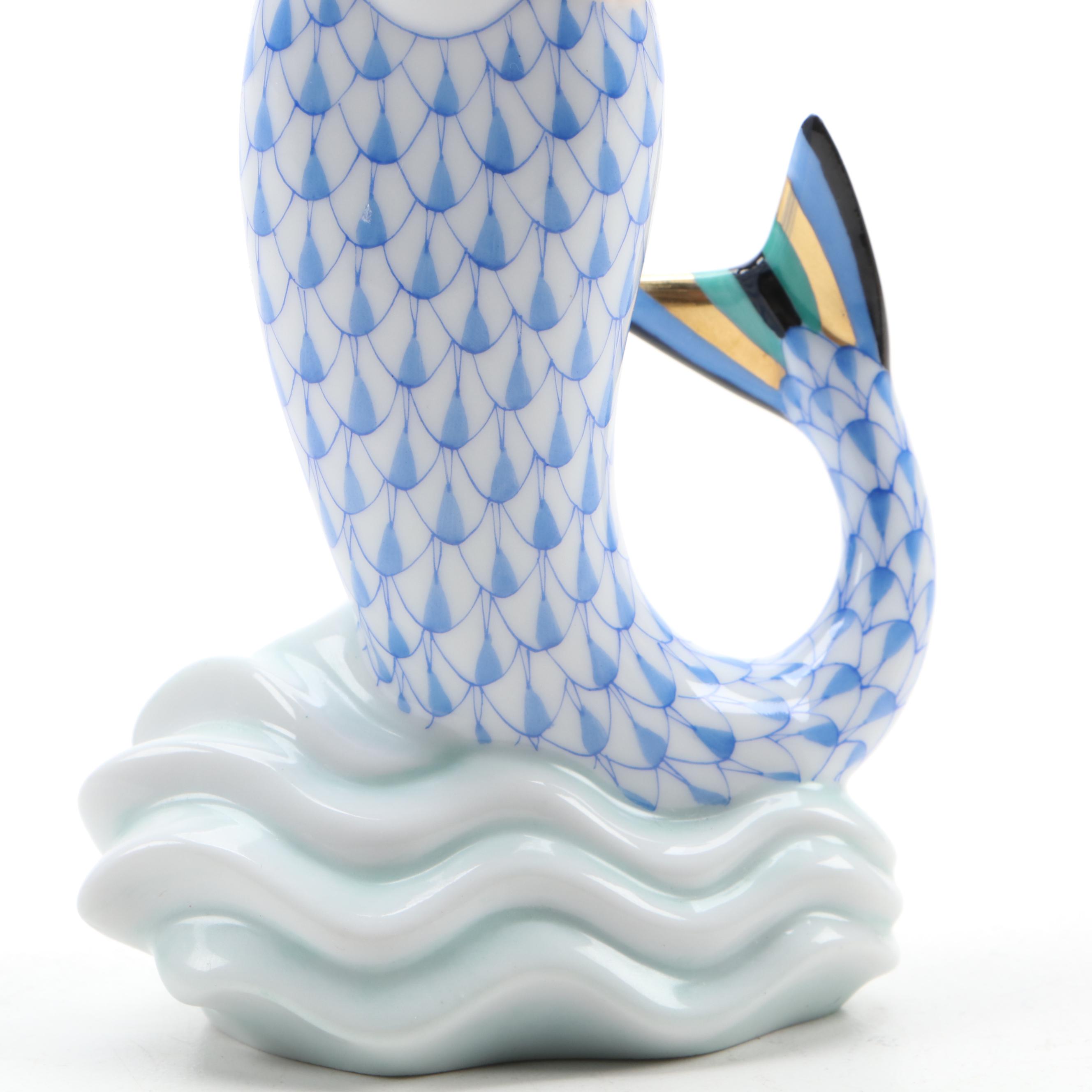 Herend Blue Fishnet with Gold "Mermaid" Porcelain Figurine
