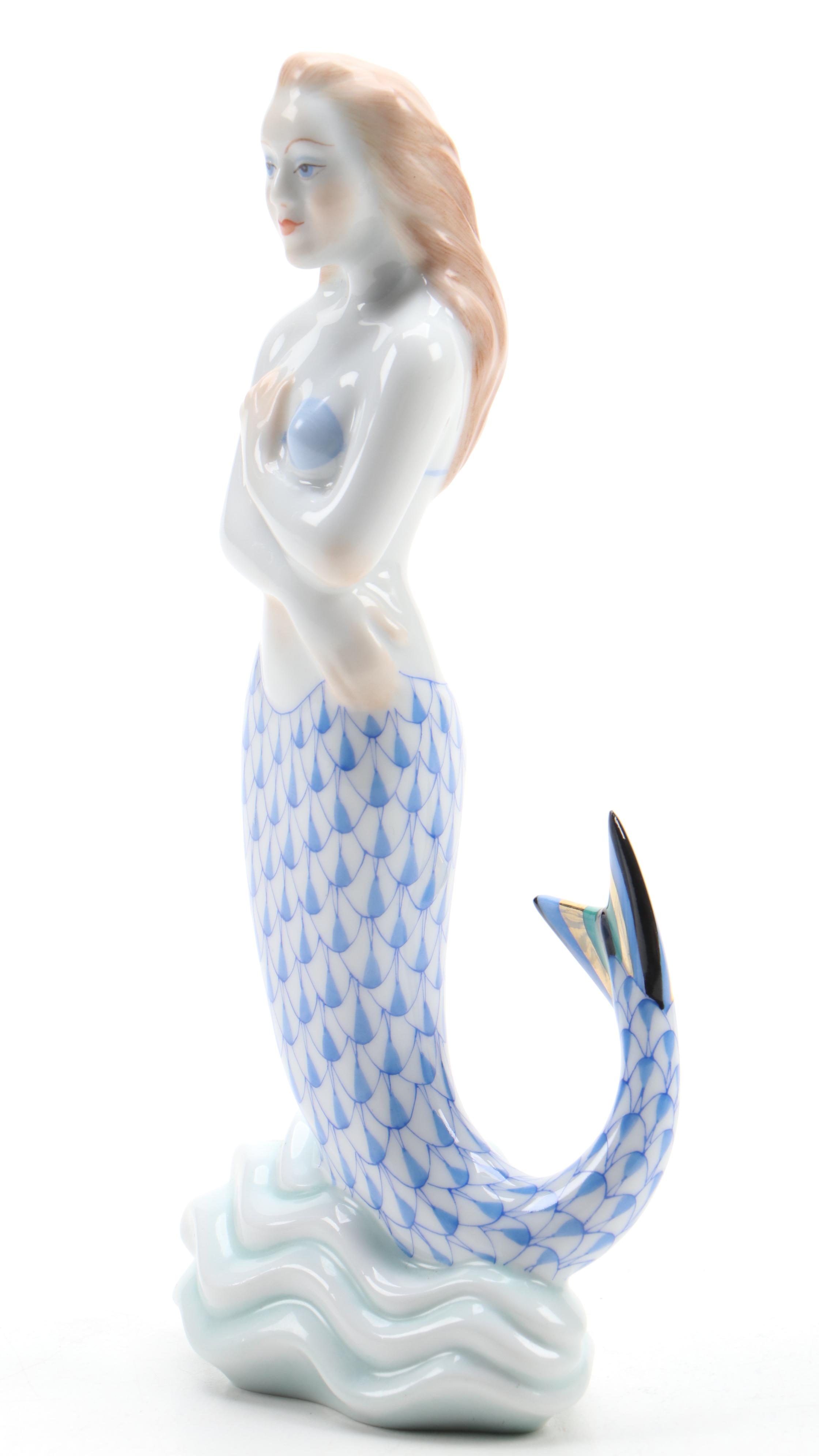 Herend Blue Fishnet with Gold "Mermaid" Porcelain Figurine