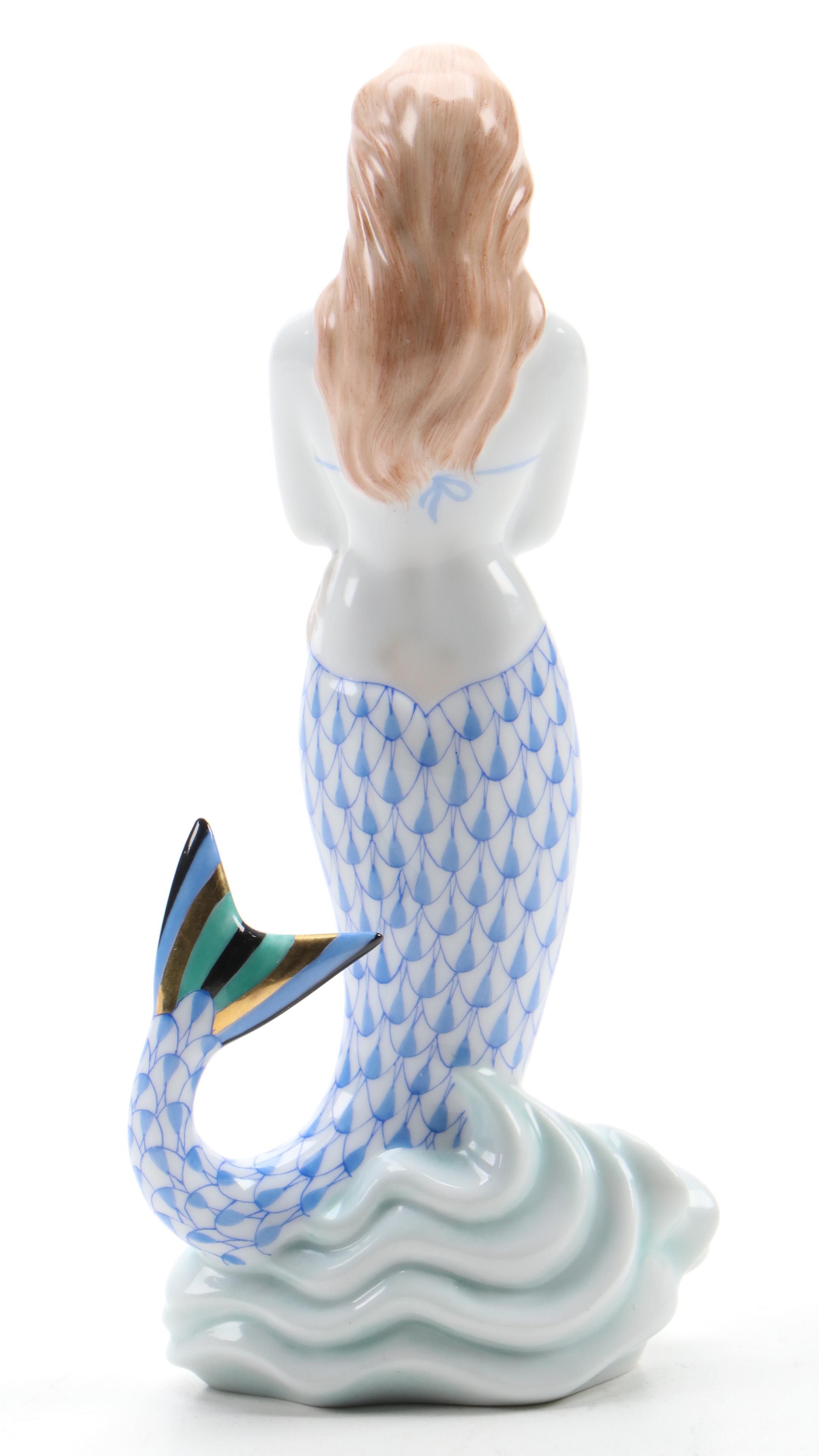 Herend Blue Fishnet with Gold "Mermaid" Porcelain Figurine
