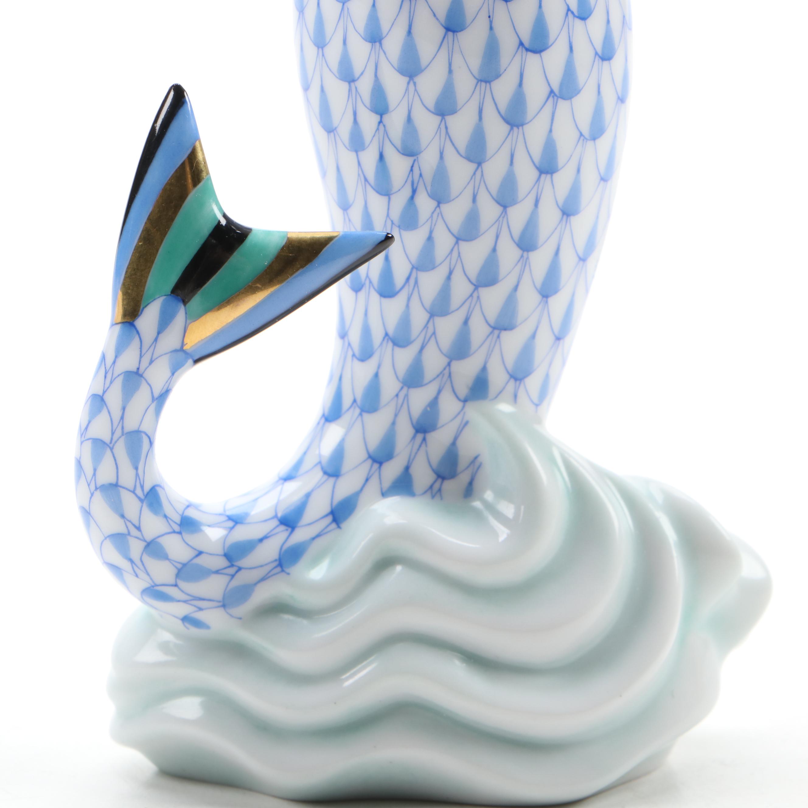 Herend Blue Fishnet with Gold "Mermaid" Porcelain Figurine