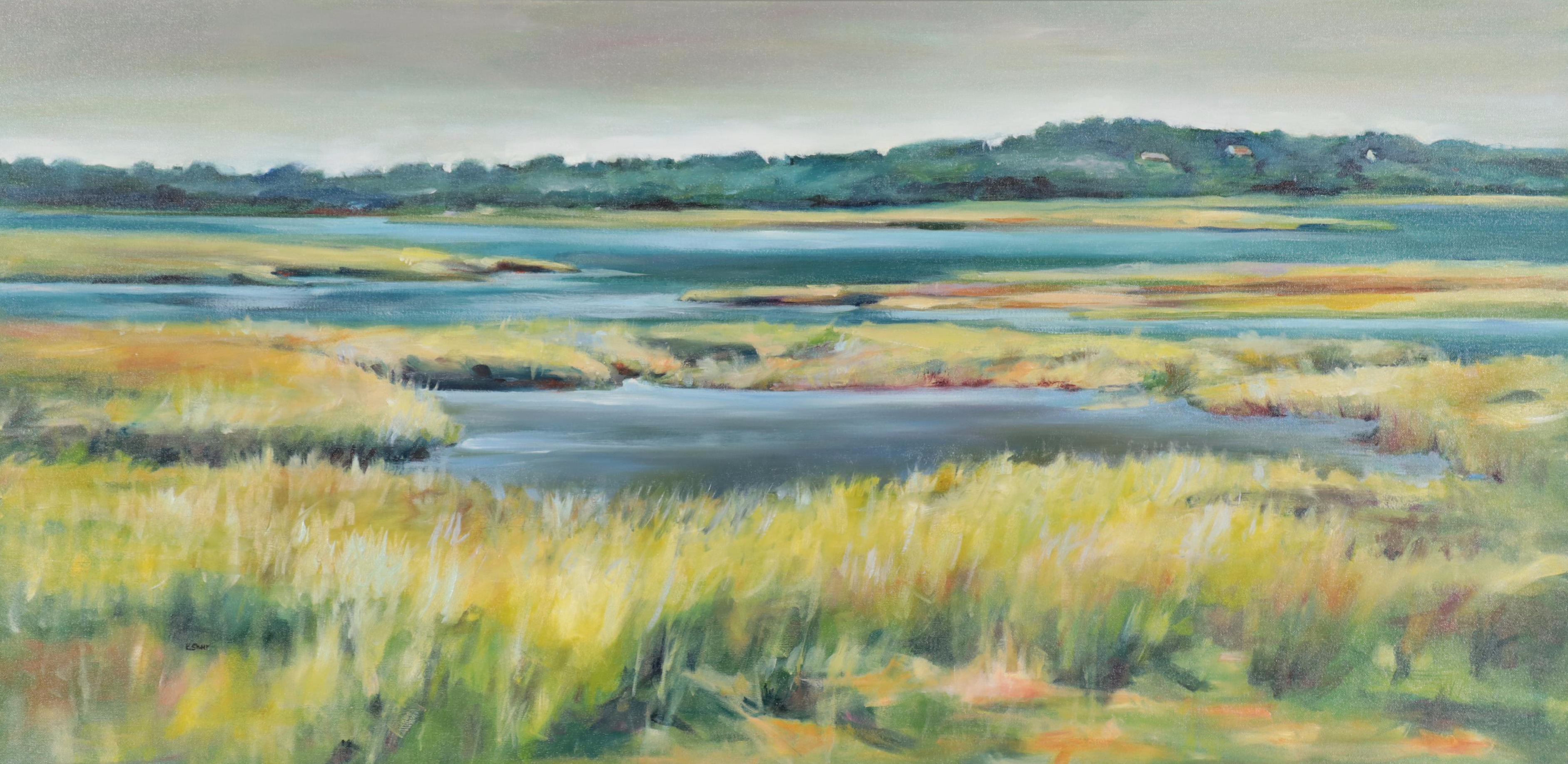 Large-Scale Oil Painting of Marsh Landscape, 21st Century