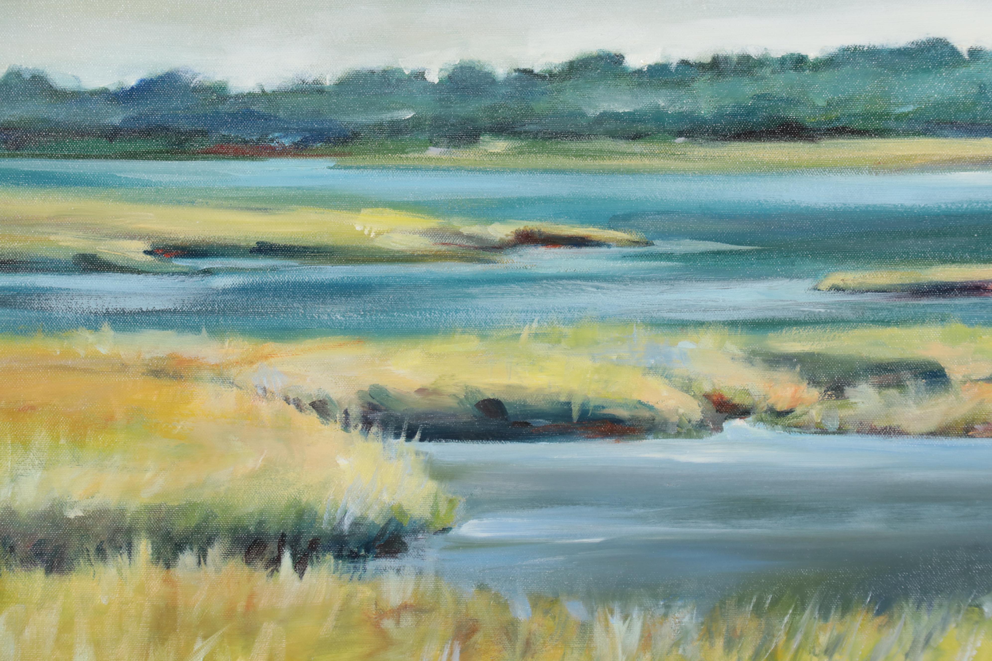 Large-Scale Oil Painting of Marsh Landscape, 21st Century