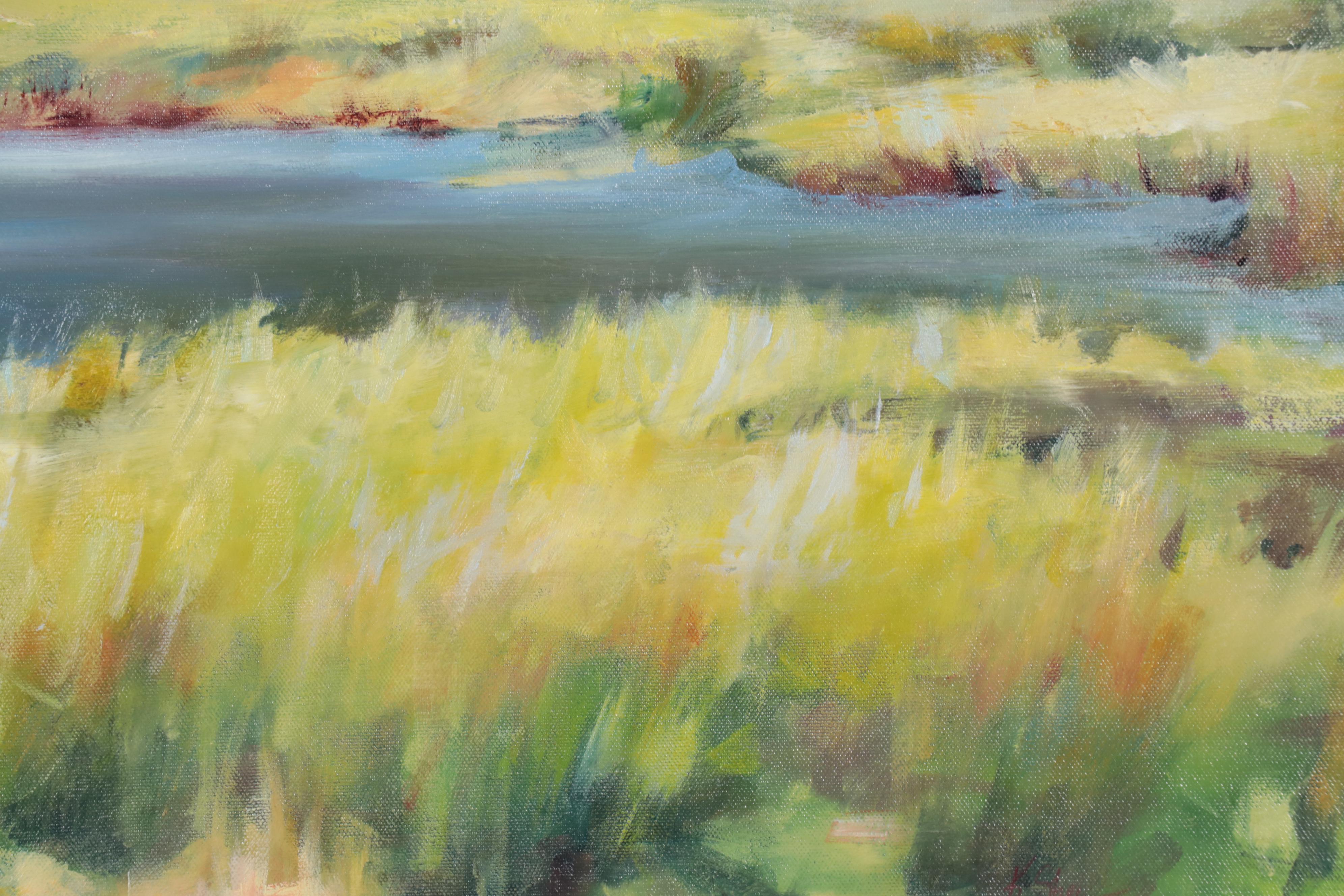 Large-Scale Oil Painting of Marsh Landscape, 21st Century