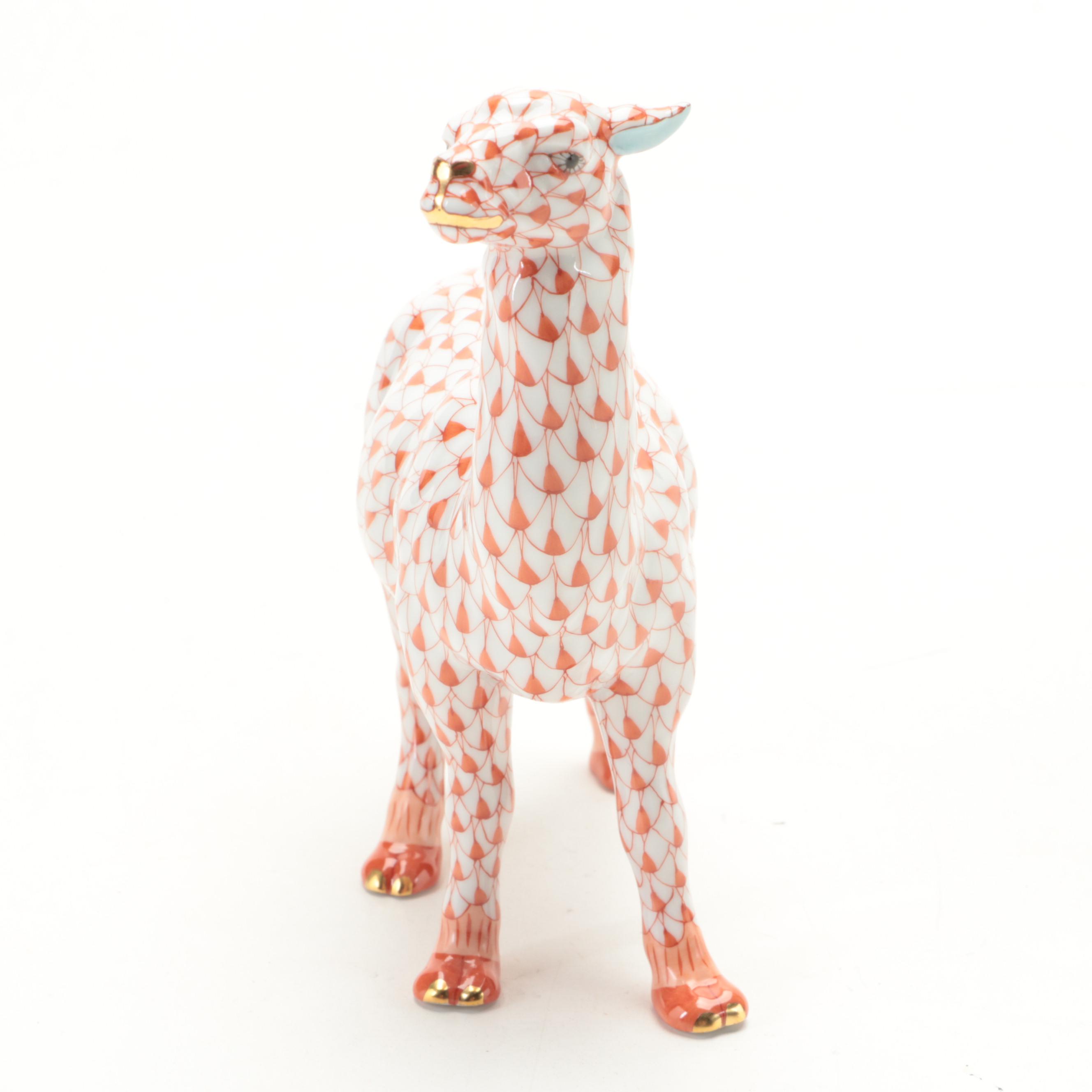 Herend Rust Fishnet with Gold Porcelain Llama Figurine