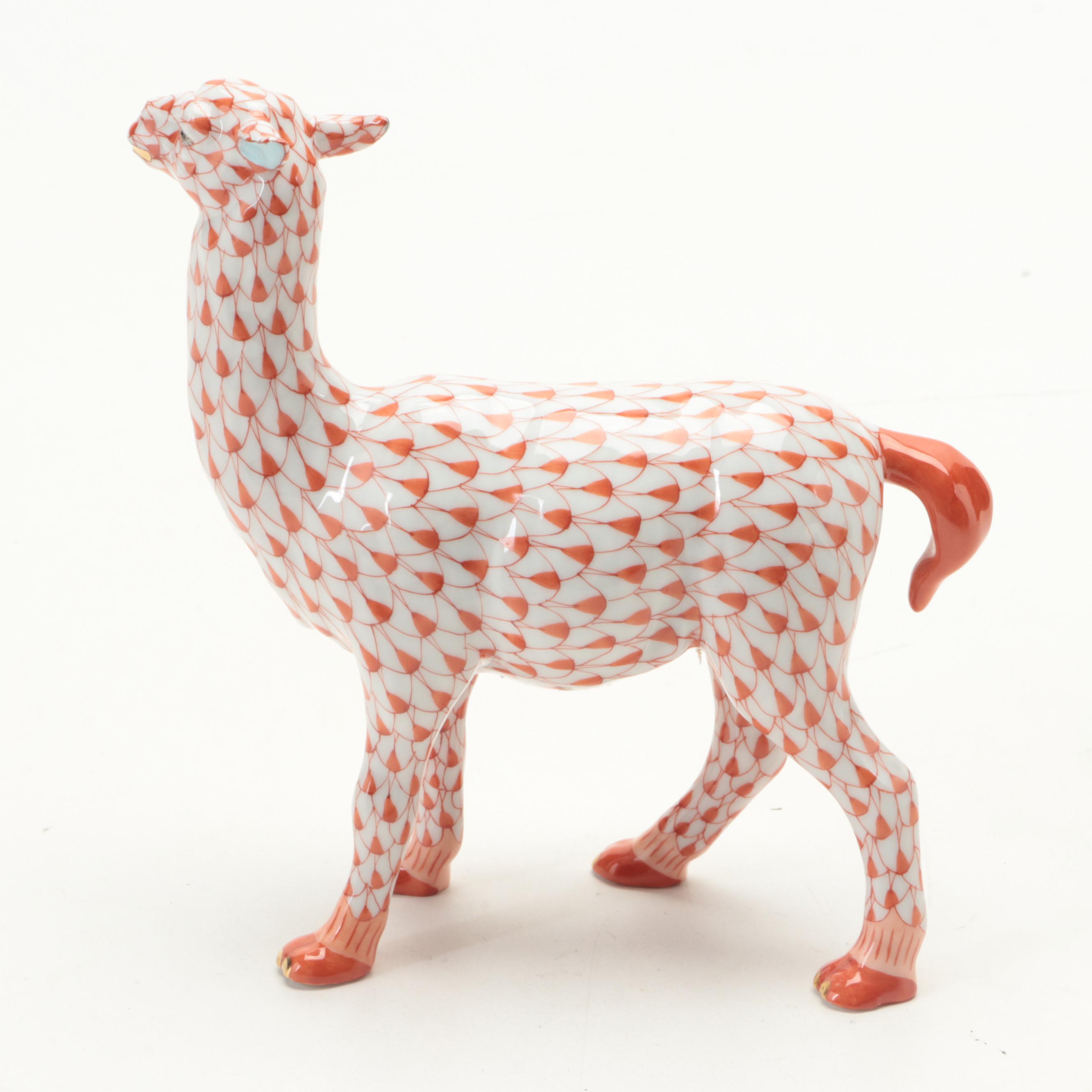 Herend Rust Fishnet with Gold Porcelain Llama Figurine