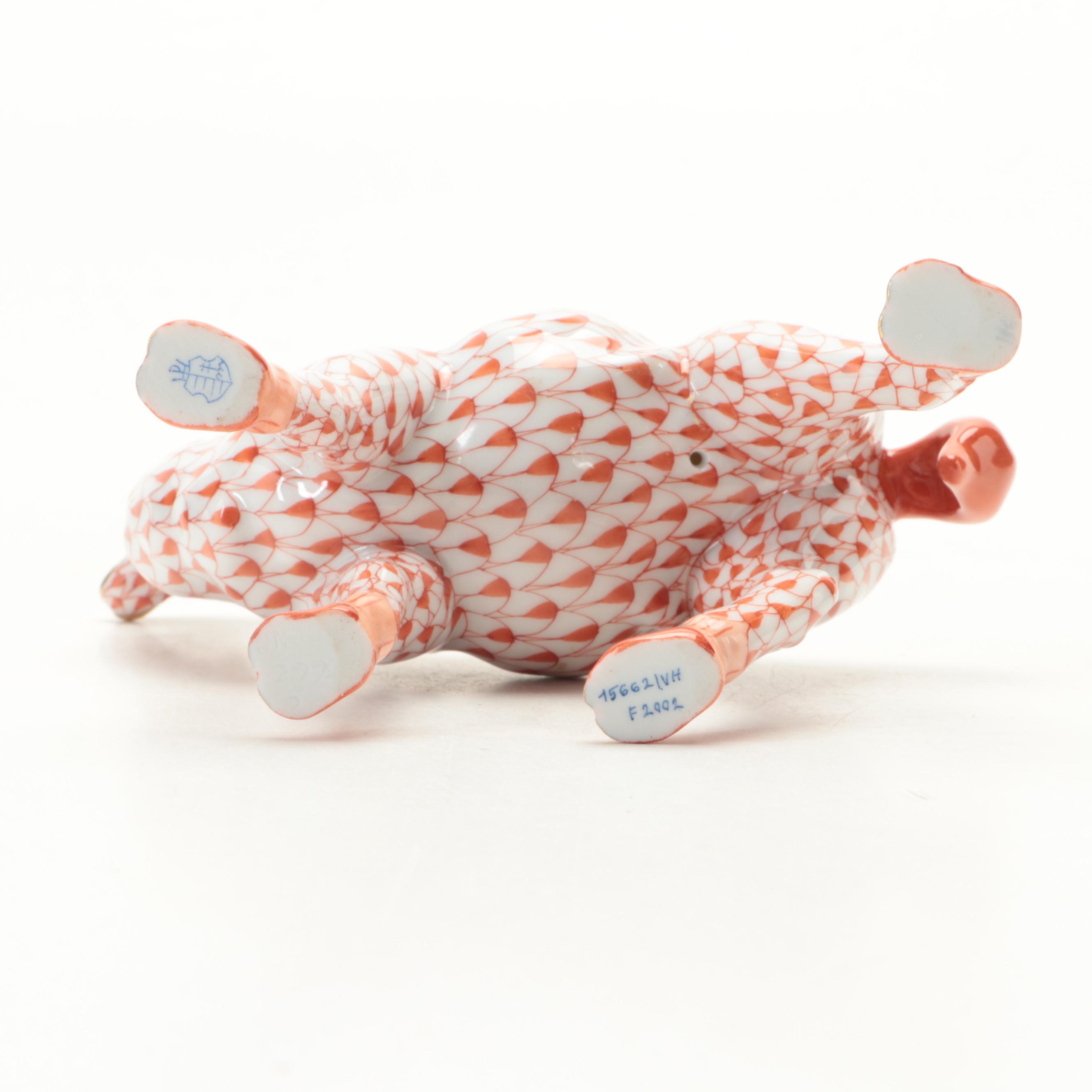 Herend Rust Fishnet with Gold Porcelain Llama Figurine