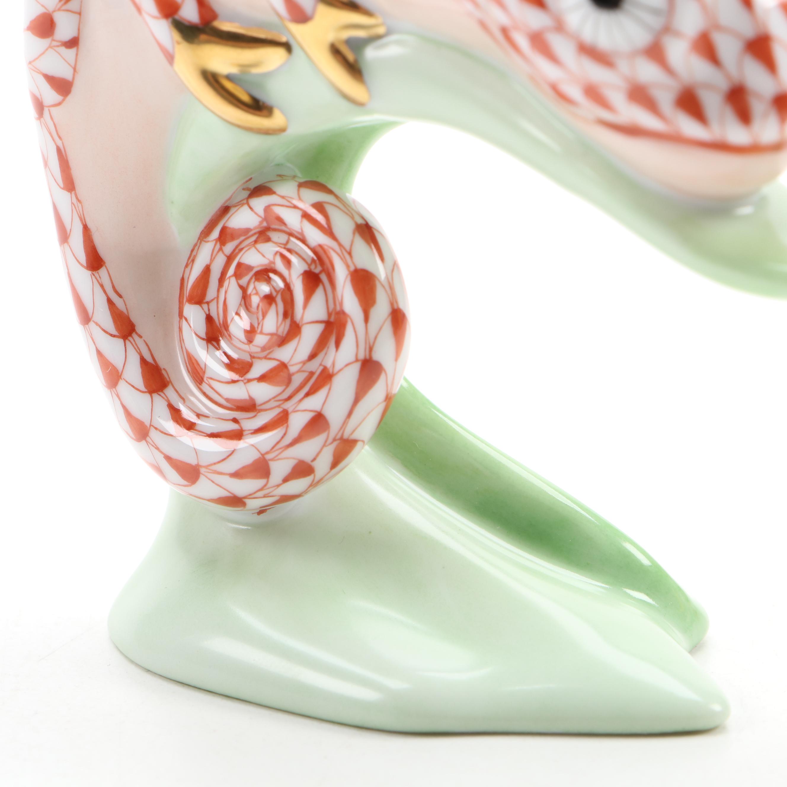 Herend Rust Fishnet with Gold "Chameleon" Porcelain Figurine