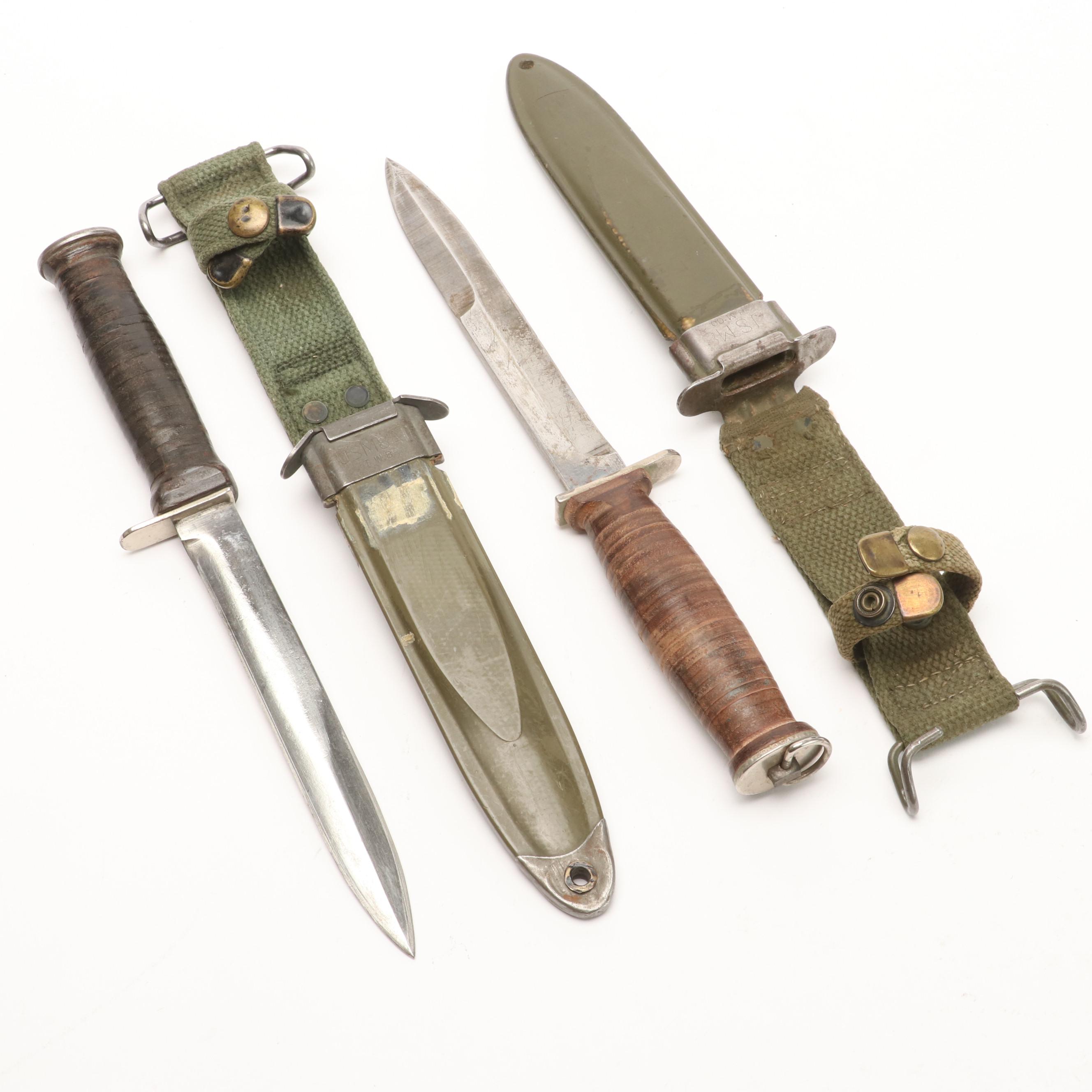 Group of Five Various Bayonets with Sheaths Including Vietnam Era USM8A1