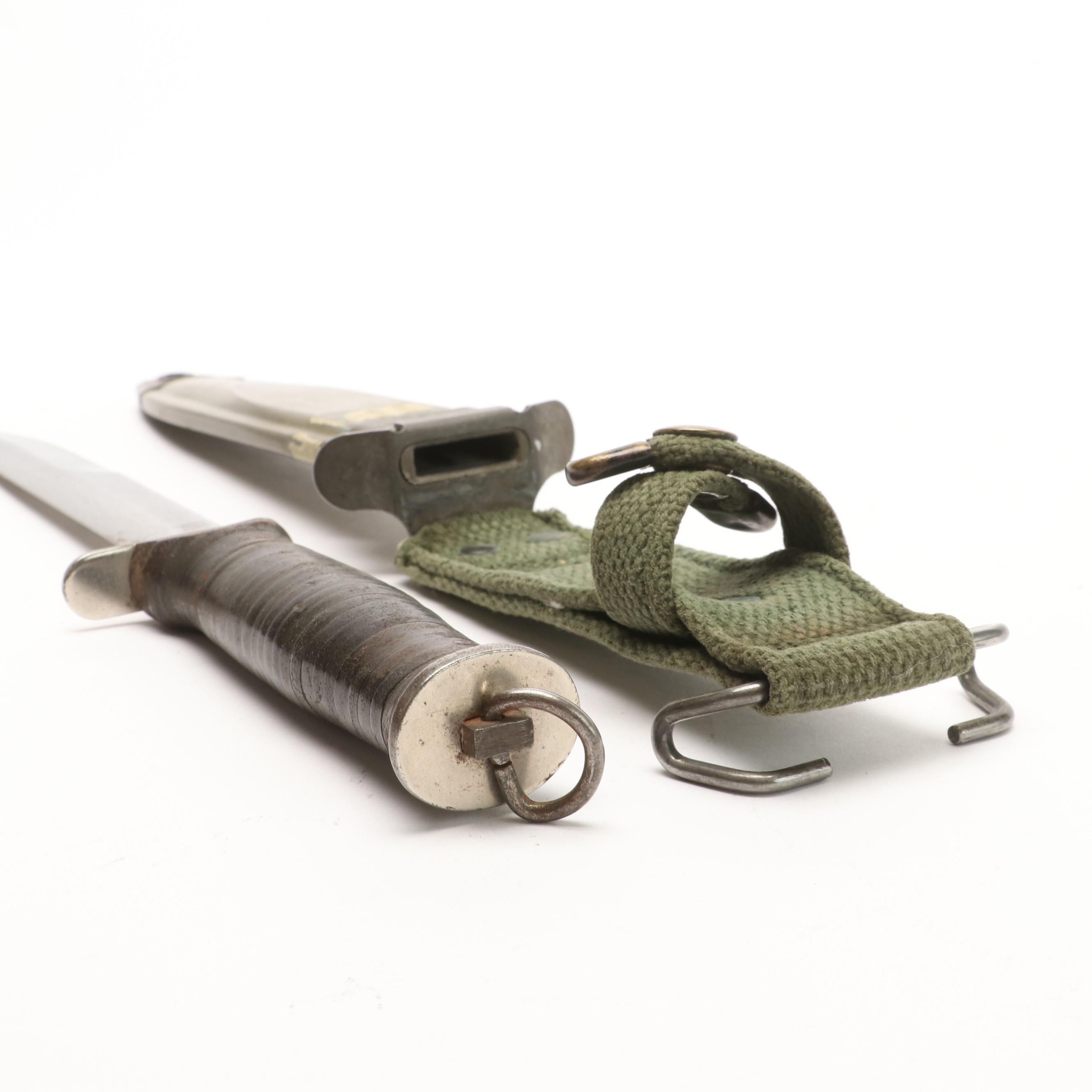 Group of Five Various Bayonets with Sheaths Including Vietnam Era USM8A1