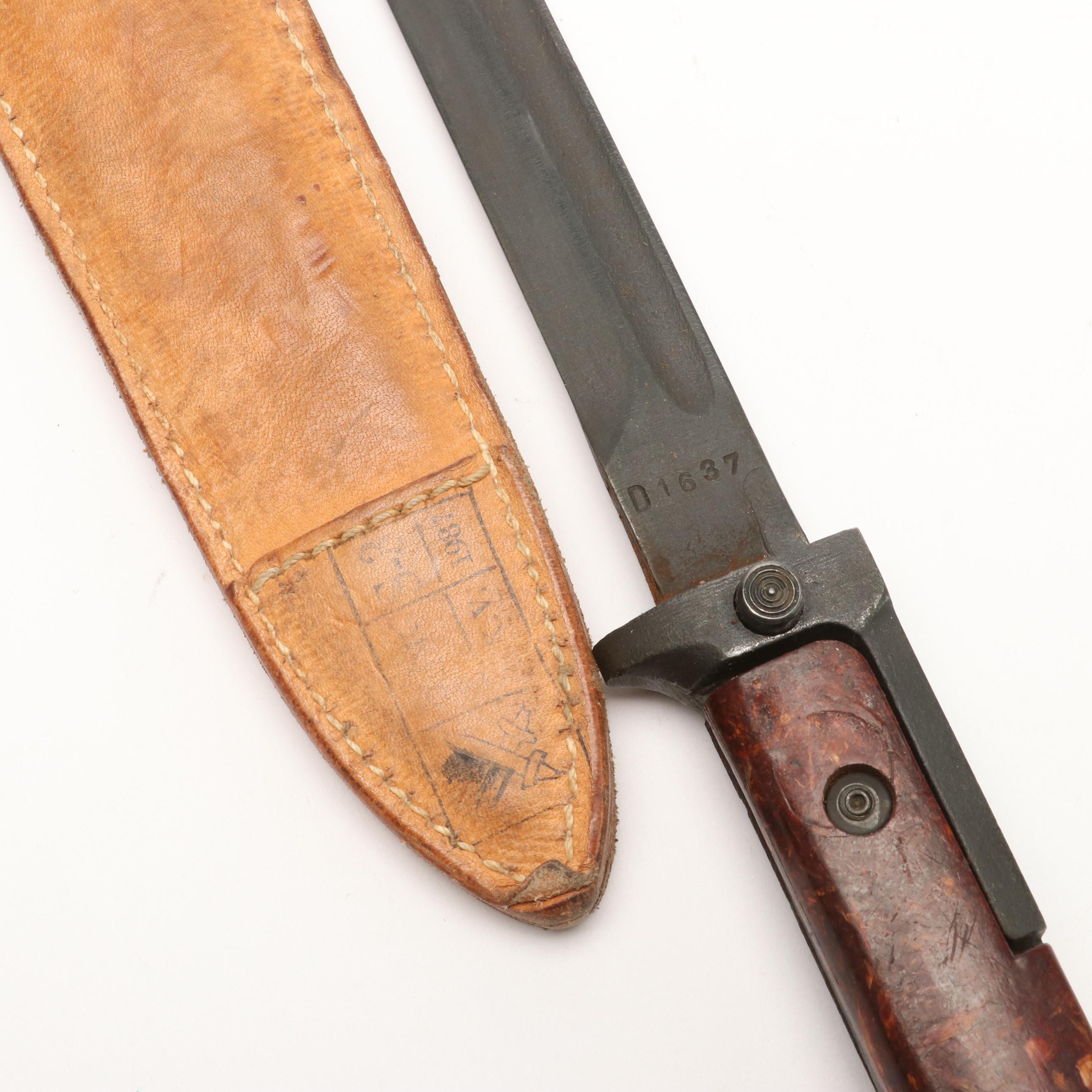 Group of Five Various Bayonets with Sheaths Including Vietnam Era USM8A1