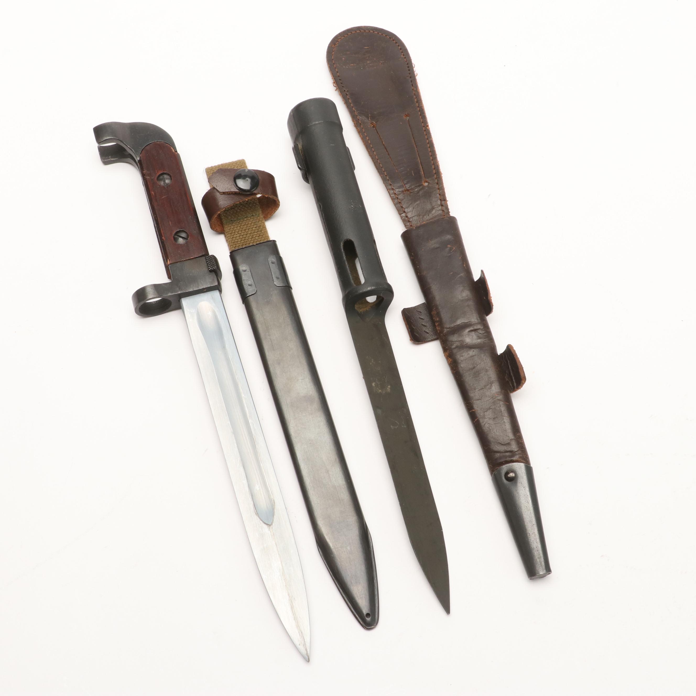 Group of Five Various Bayonets with Sheaths Including Vietnam Era USM8A1