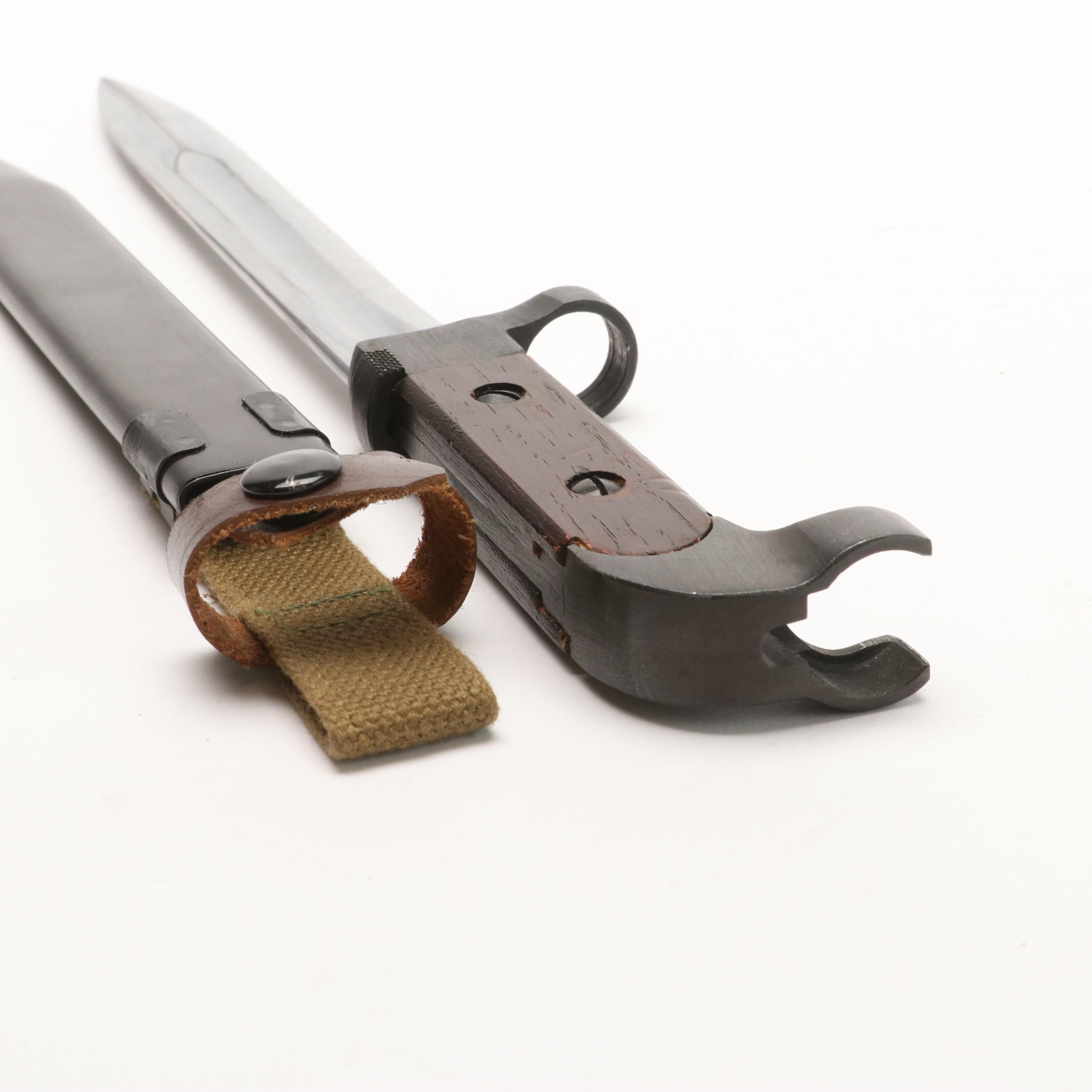 Group of Five Various Bayonets with Sheaths Including Vietnam Era USM8A1