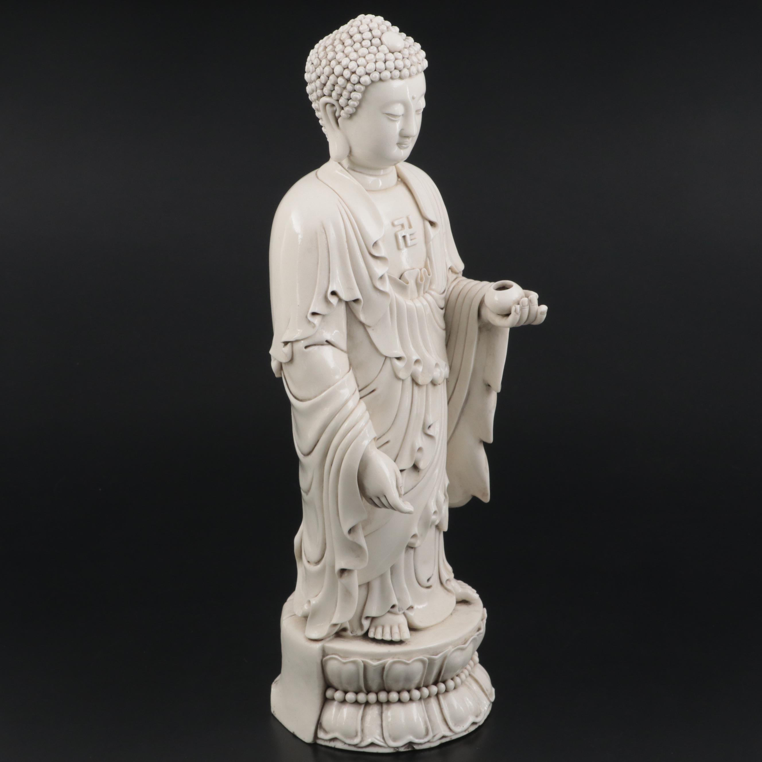 Chinese Dehua Porcelain Figurine of Standing Buddha