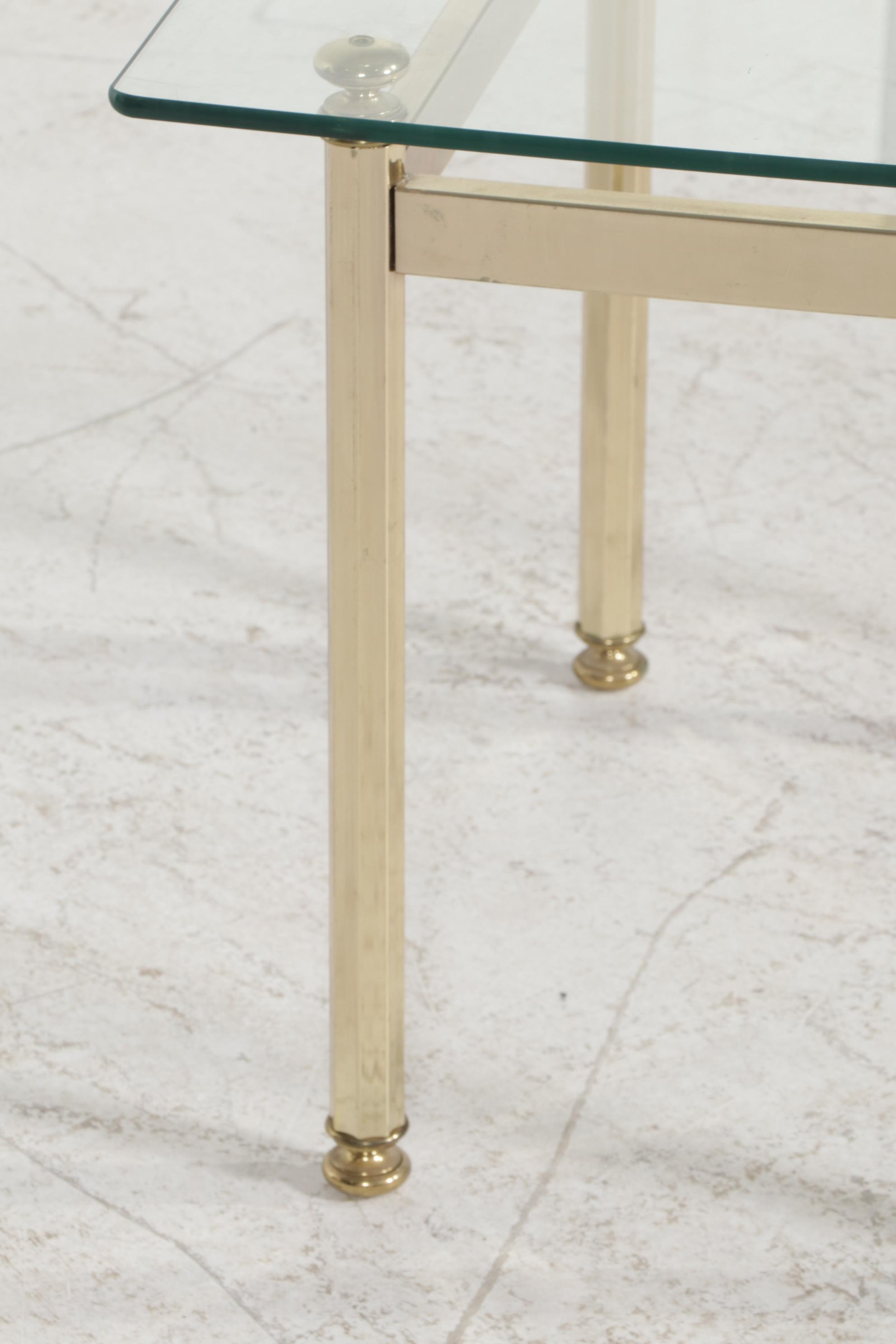 Brass and Glass Top Rectangular End Table, Late 20th Century