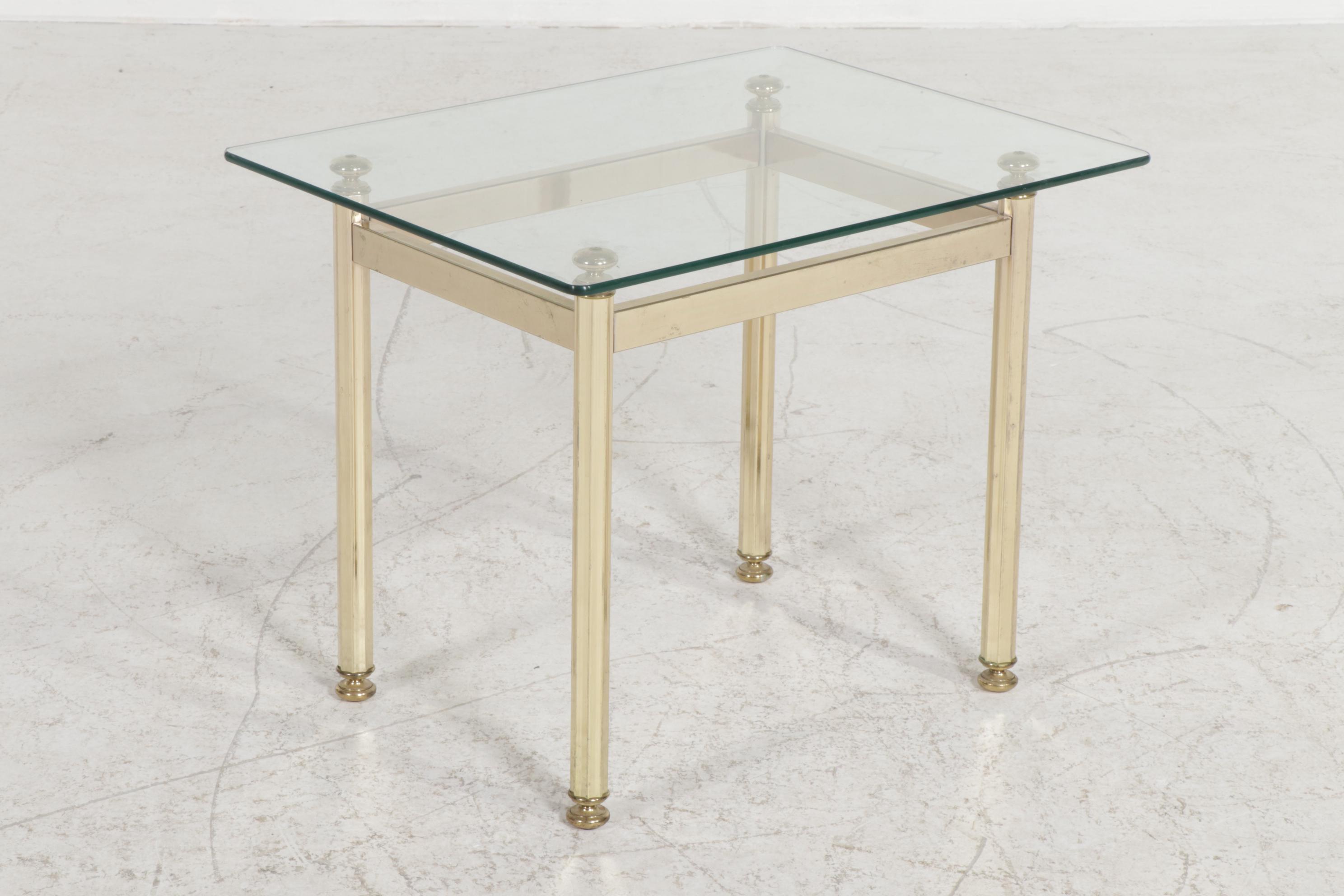 Brass and Glass Top Rectangular End Table, Late 20th Century