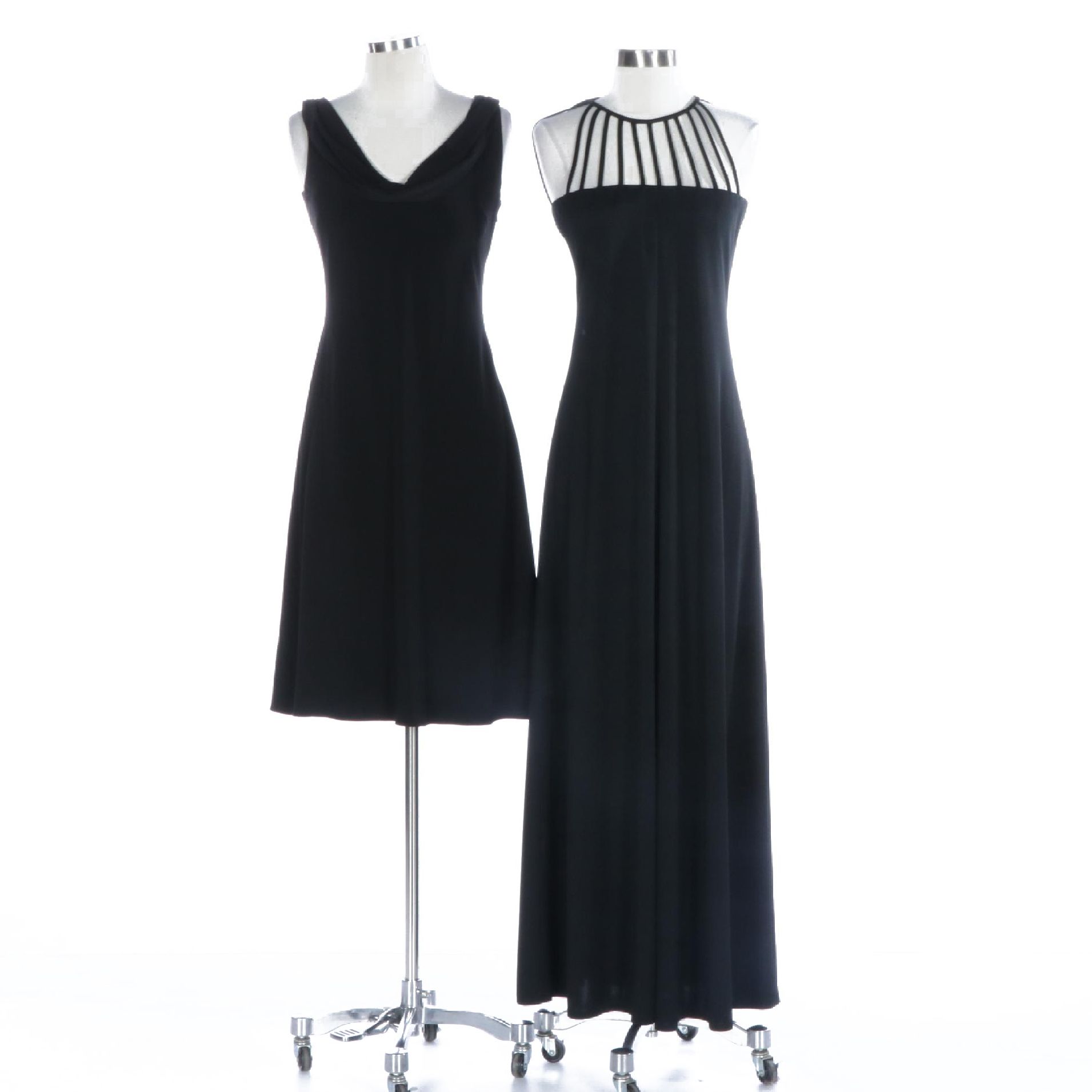Mary L. Couture Cowl Neck Dress and Kappi Caged Halter Maxi Dress in Jersey Knit