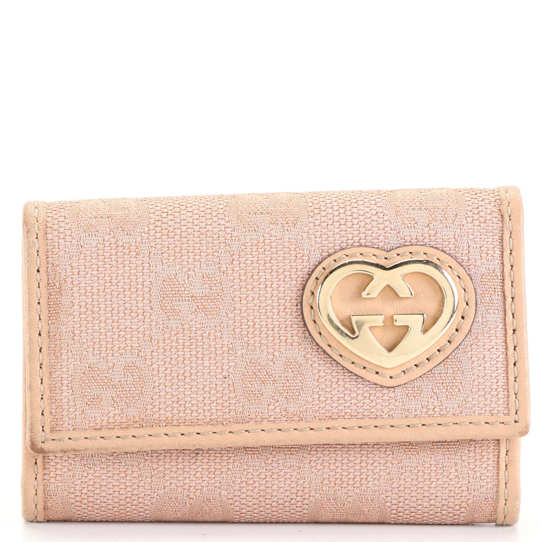 Gucci Heart 6-Ring Key Case in GG Metallic Canvas and Leather