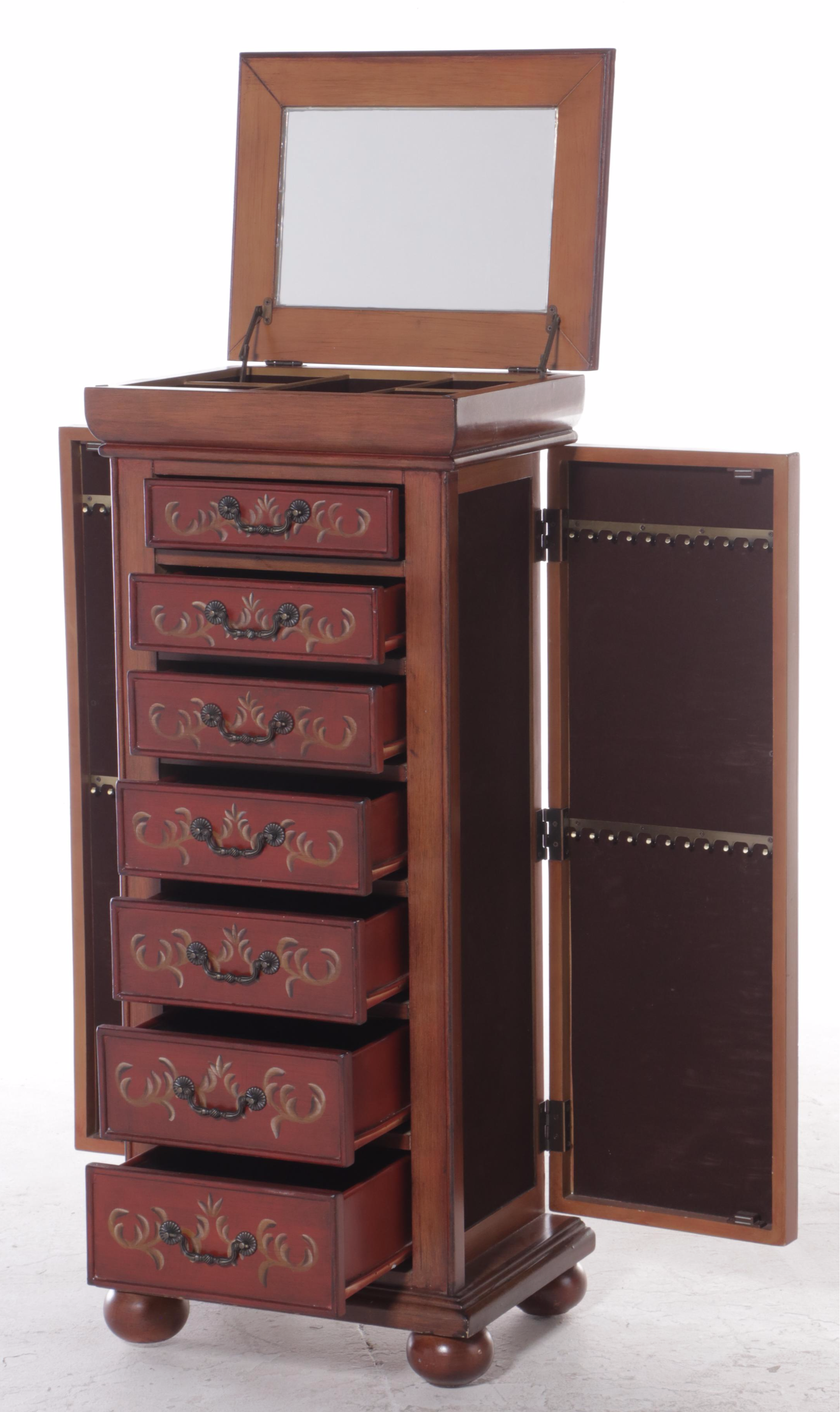 Venetian Style Paint-Decorated Seven-Drawer Jewelry Cabinet