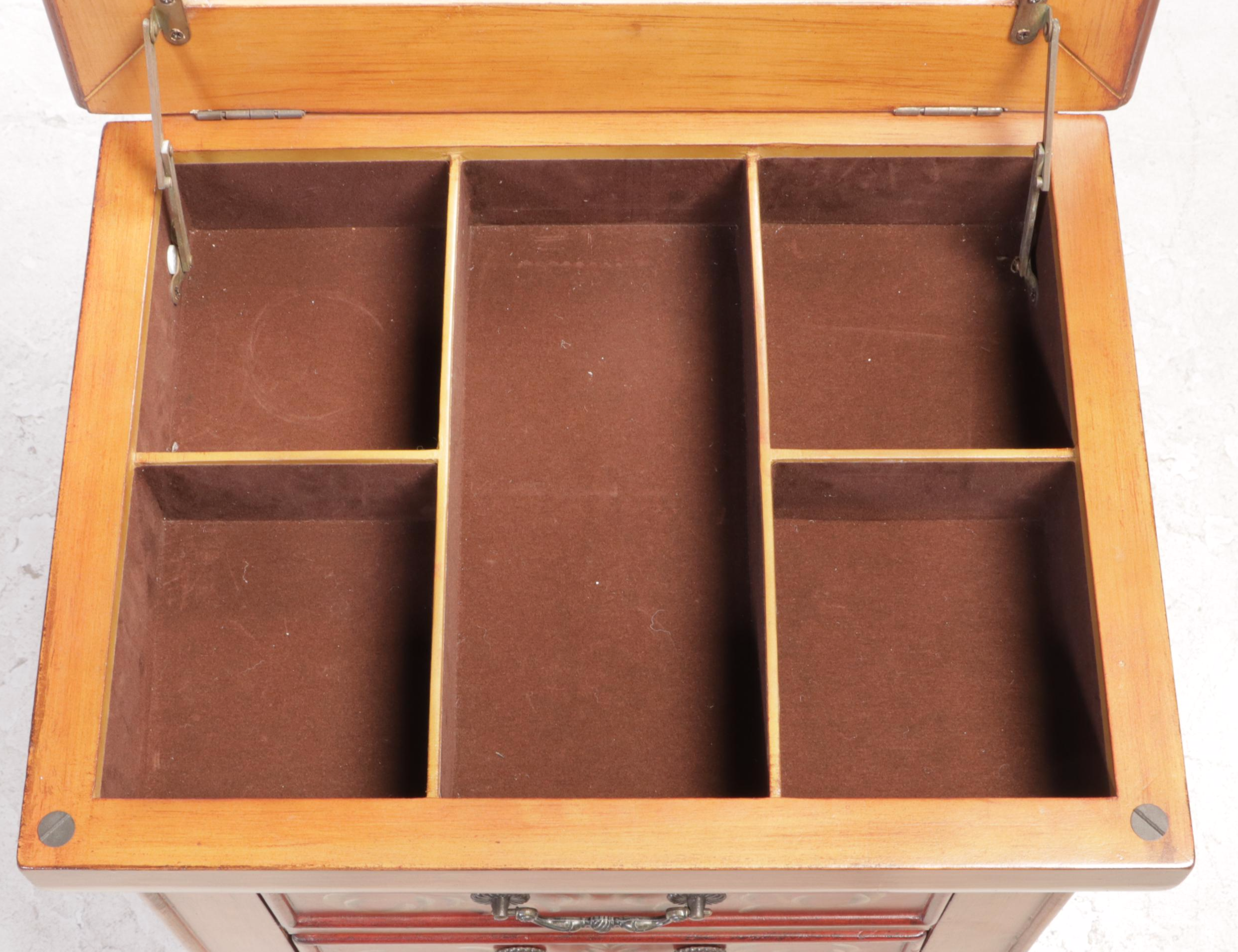 Venetian Style Paint-Decorated Seven-Drawer Jewelry Cabinet