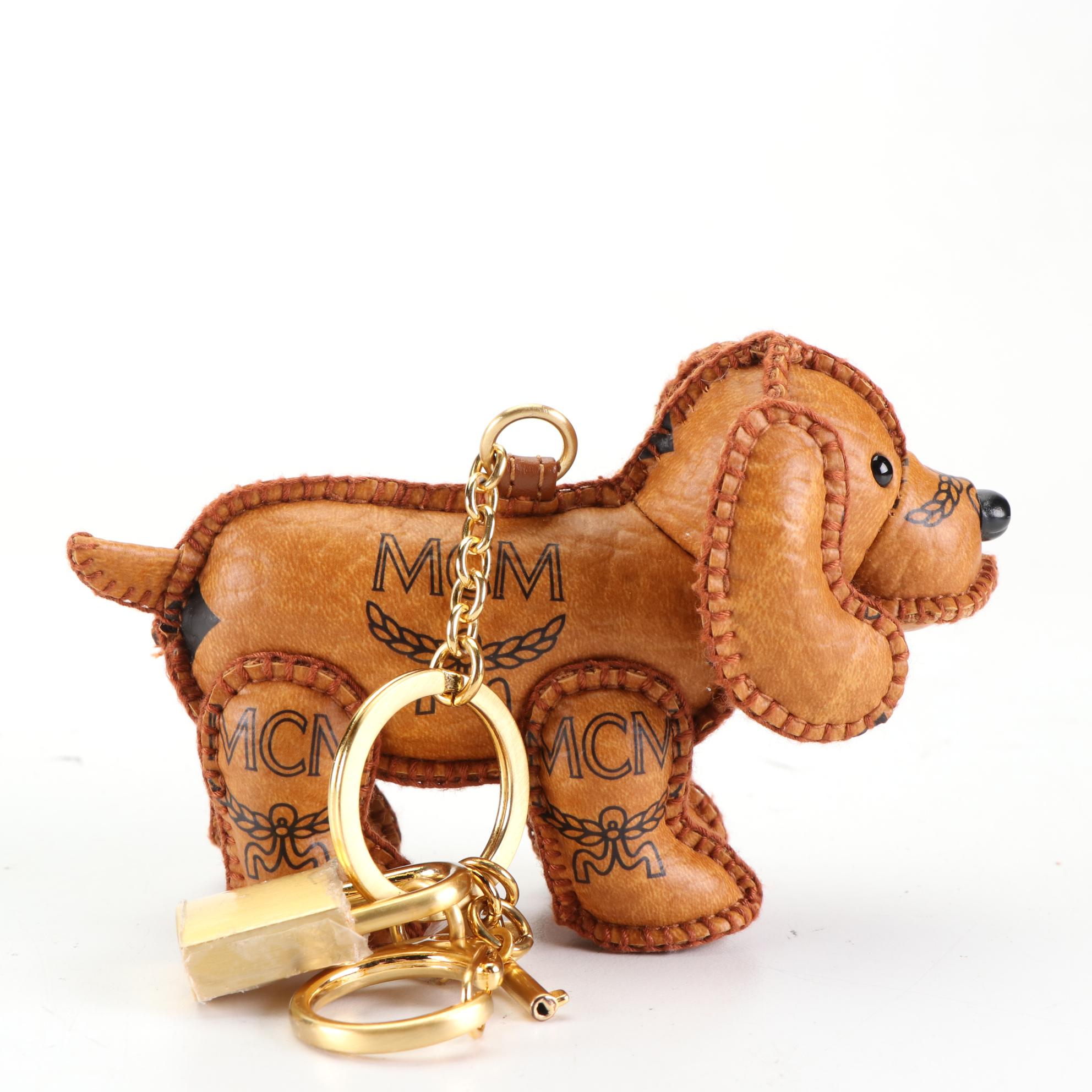 MCM Dog Bag Charm in Cognac Visetos Leather