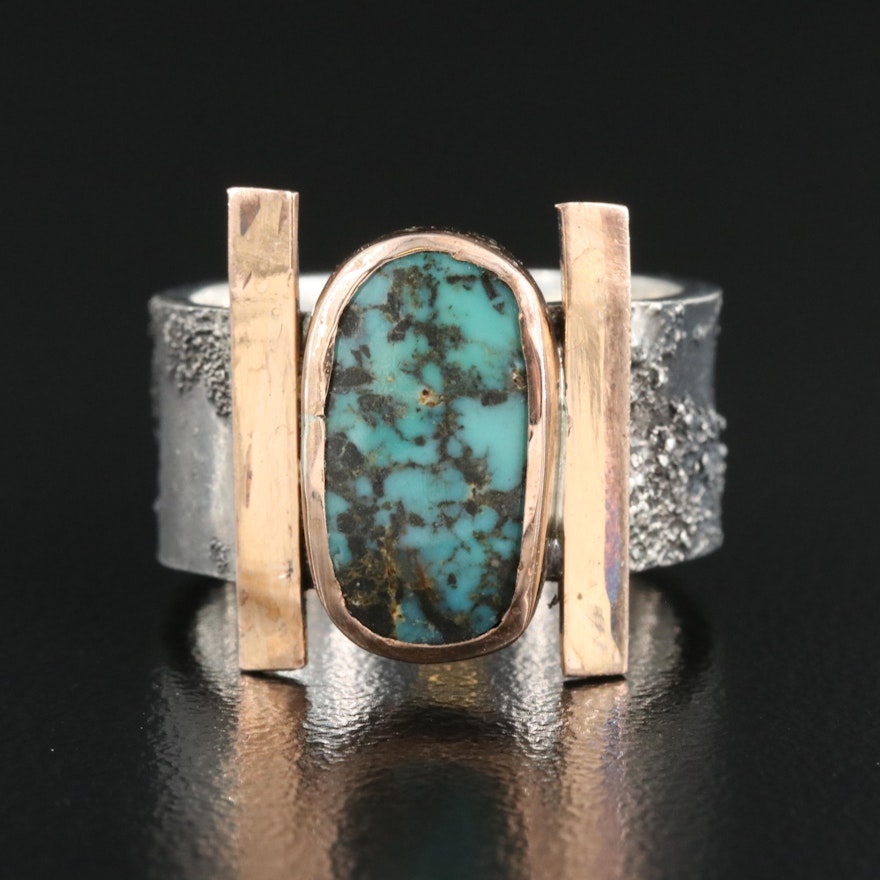 Sterling Turquoise Reticulated Band Attributed to Kai Hill