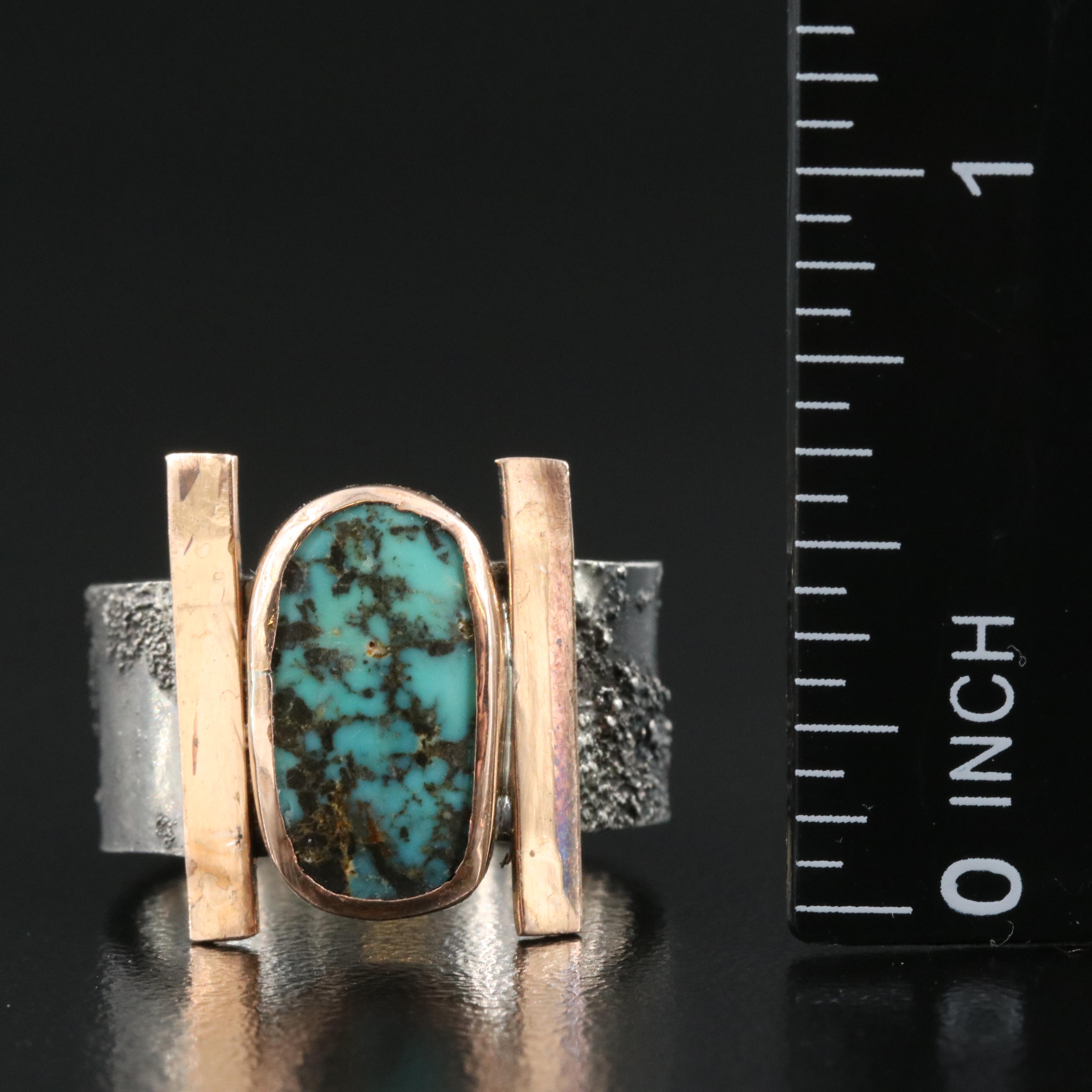 Sterling Turquoise Reticulated Band Attributed to Kai Hill