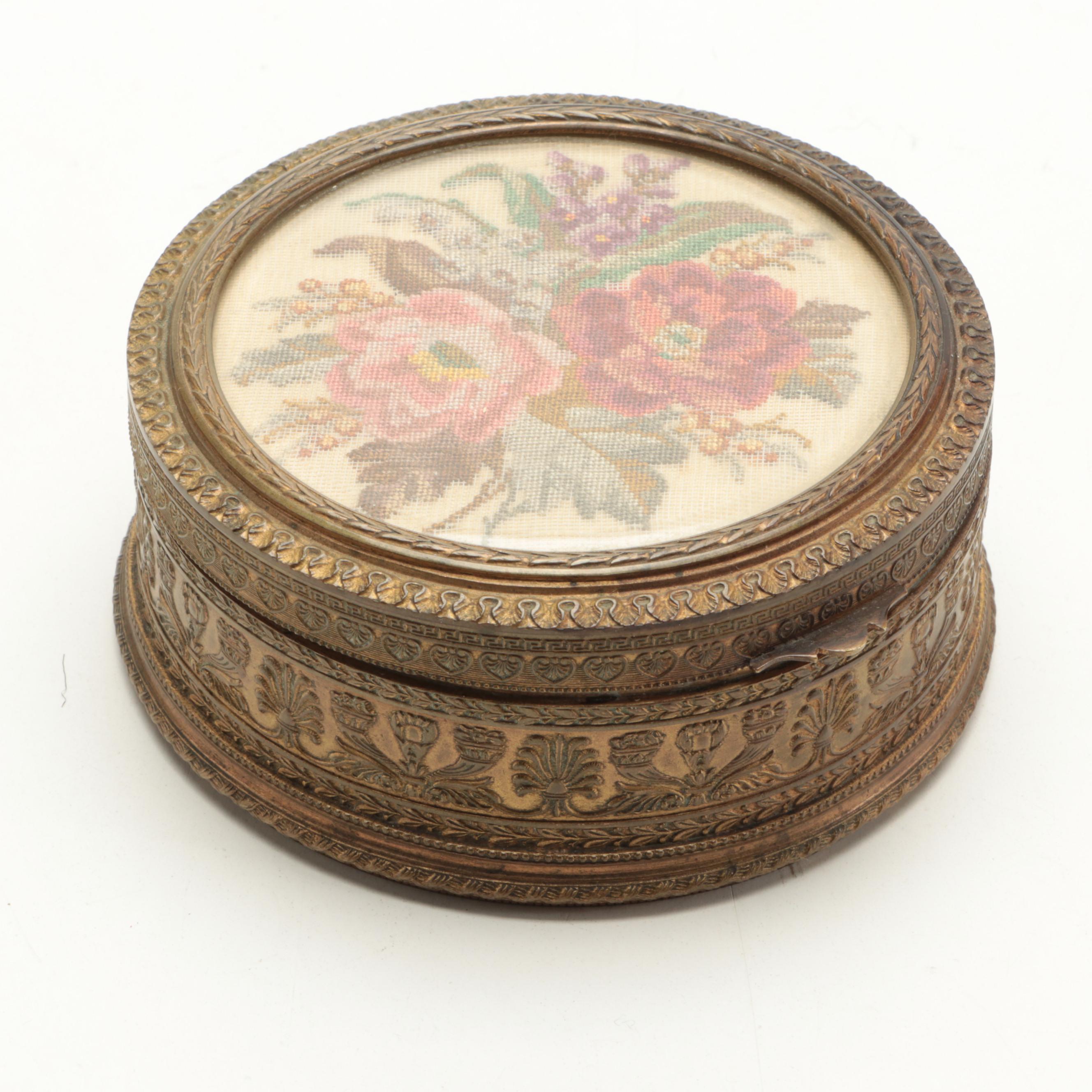 French Brass Vanity Box with Limoges Teapot, Dresden Covered Mug and More