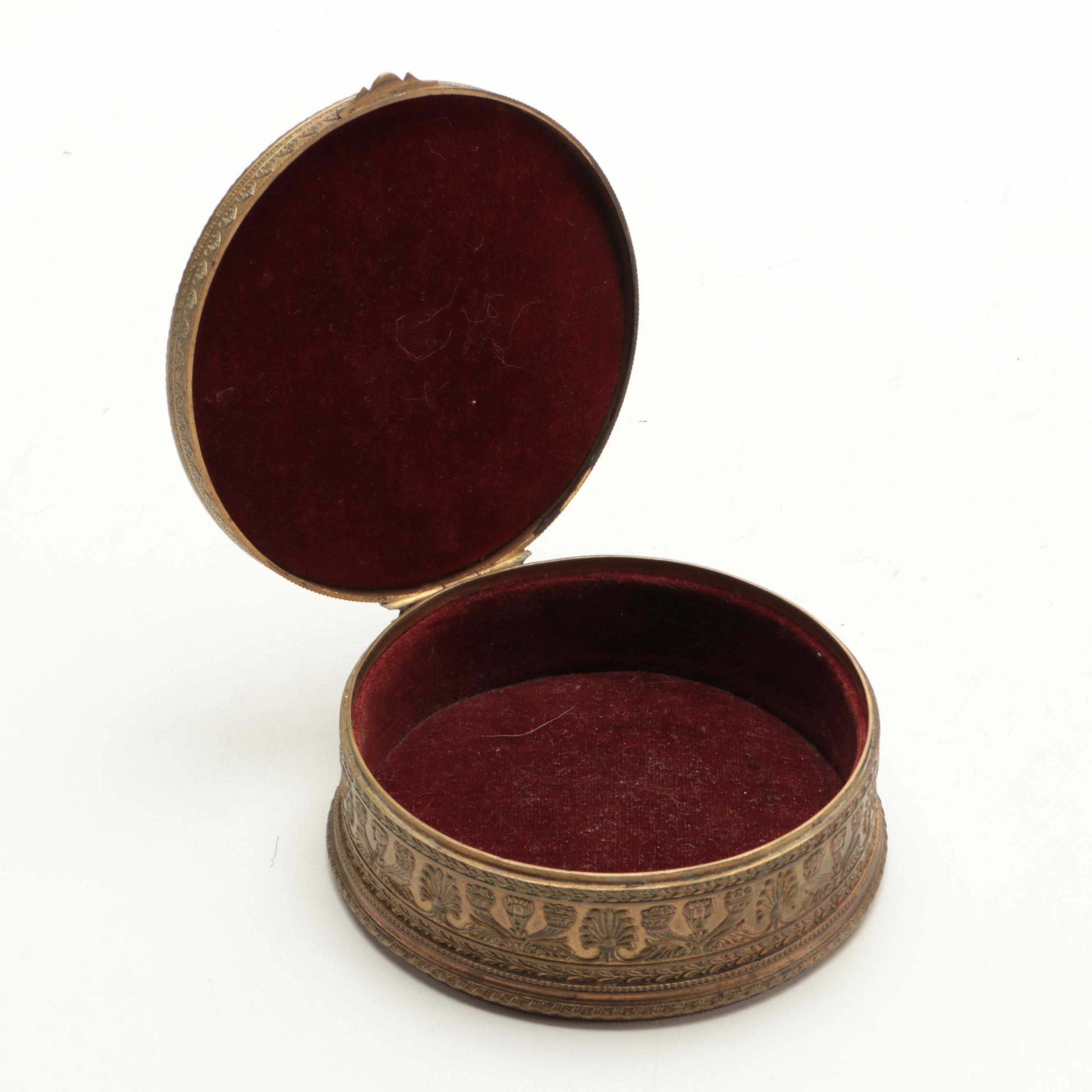 French Brass Vanity Box with Limoges Teapot, Dresden Covered Mug and More