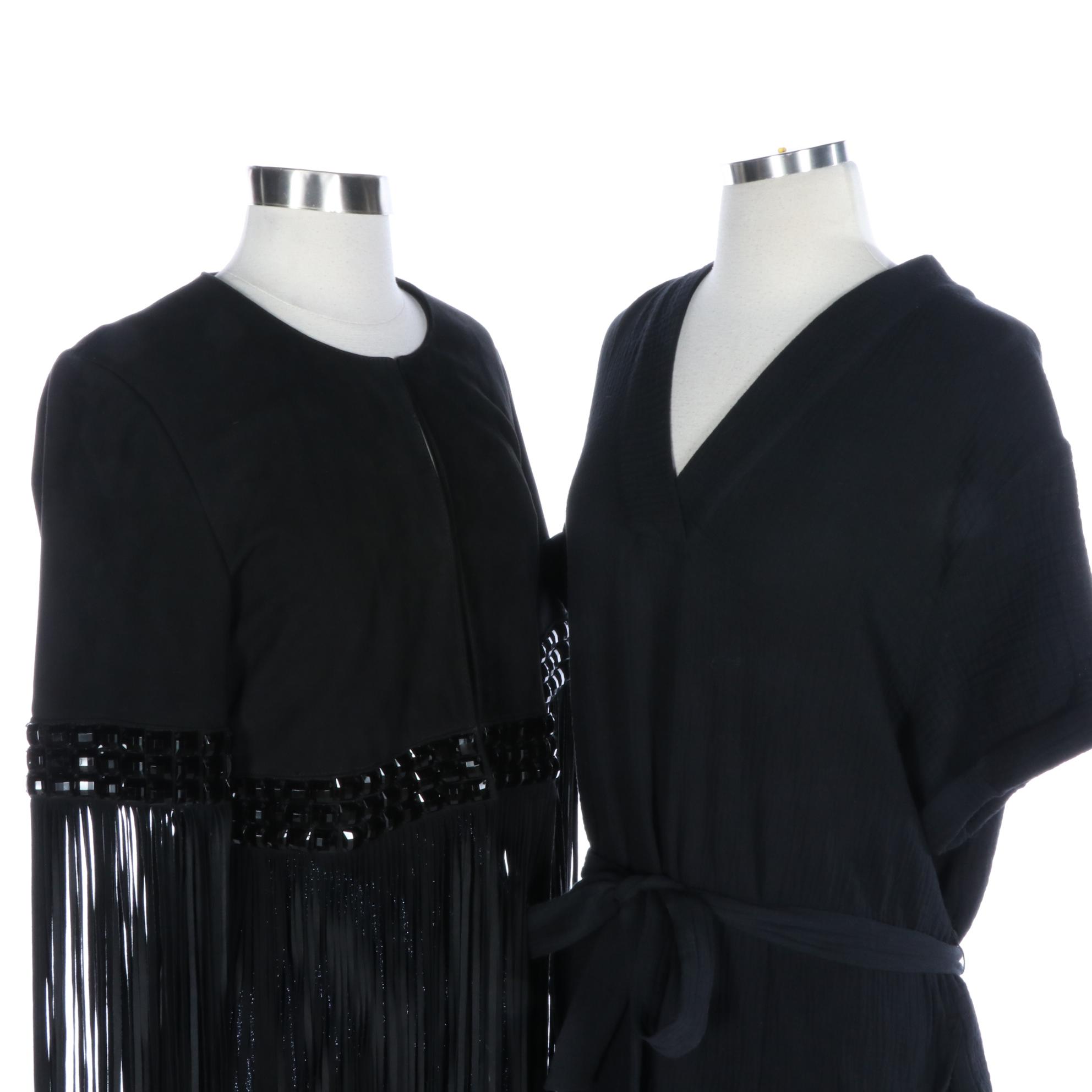 Magaschoni Organic Cotton Dress, Haute Hippie Fringe Vest, Zara Knit Flare Pants