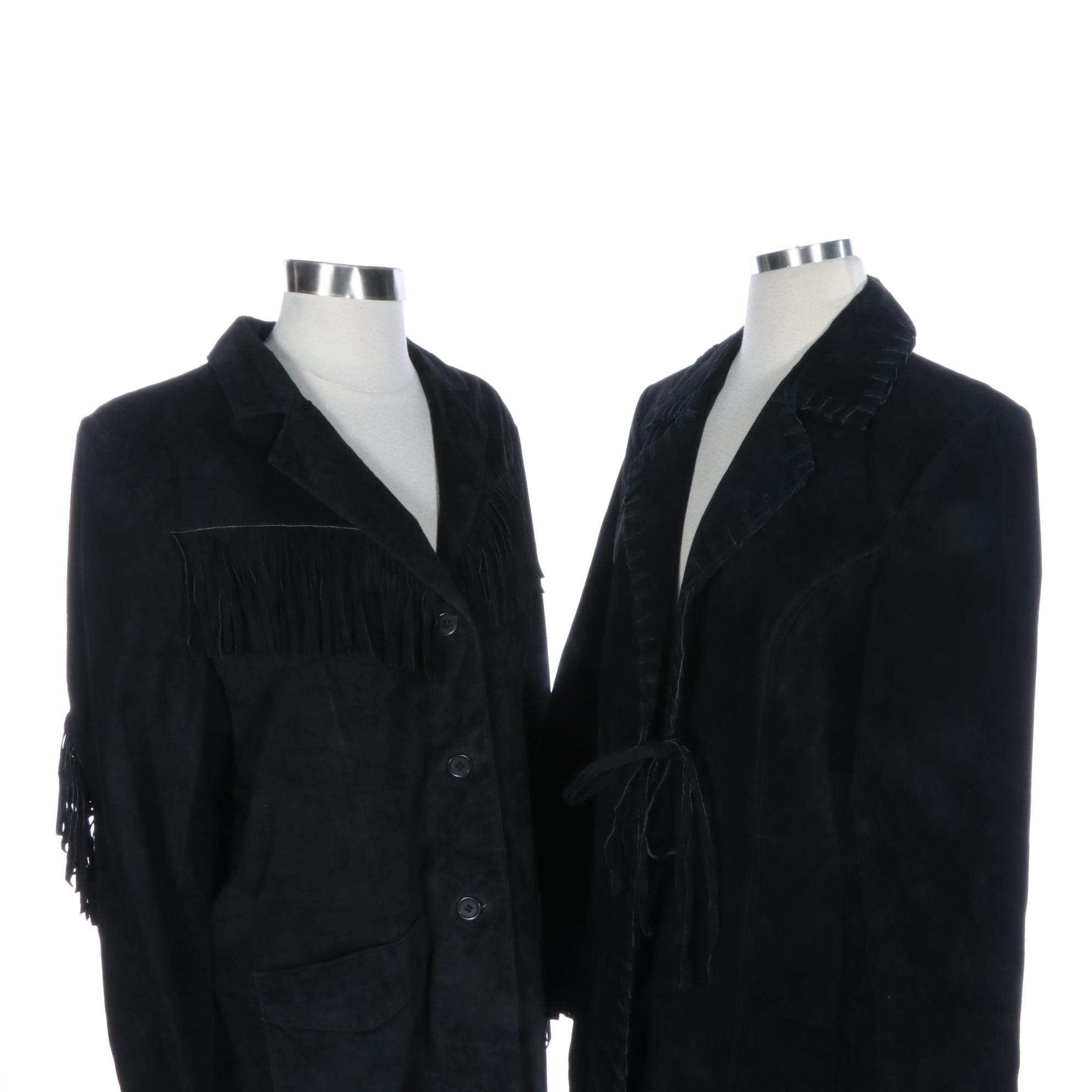 Denim & Co. Washable Suede Fringe and Blanket Stitch Jackets, New with Tags